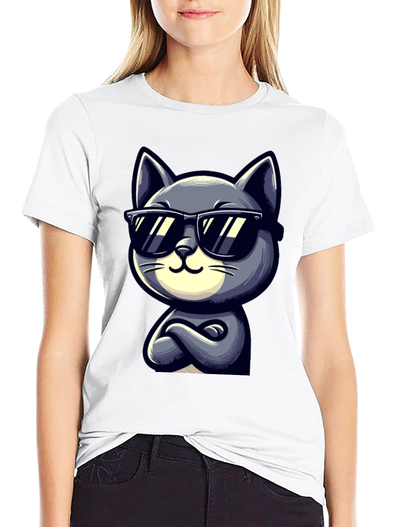Cool Cat Cartoon Graphic T-Shirt