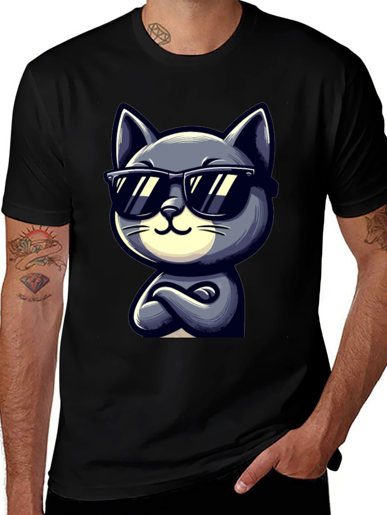 Cool Cat Cartoon Graphic T-Shirt