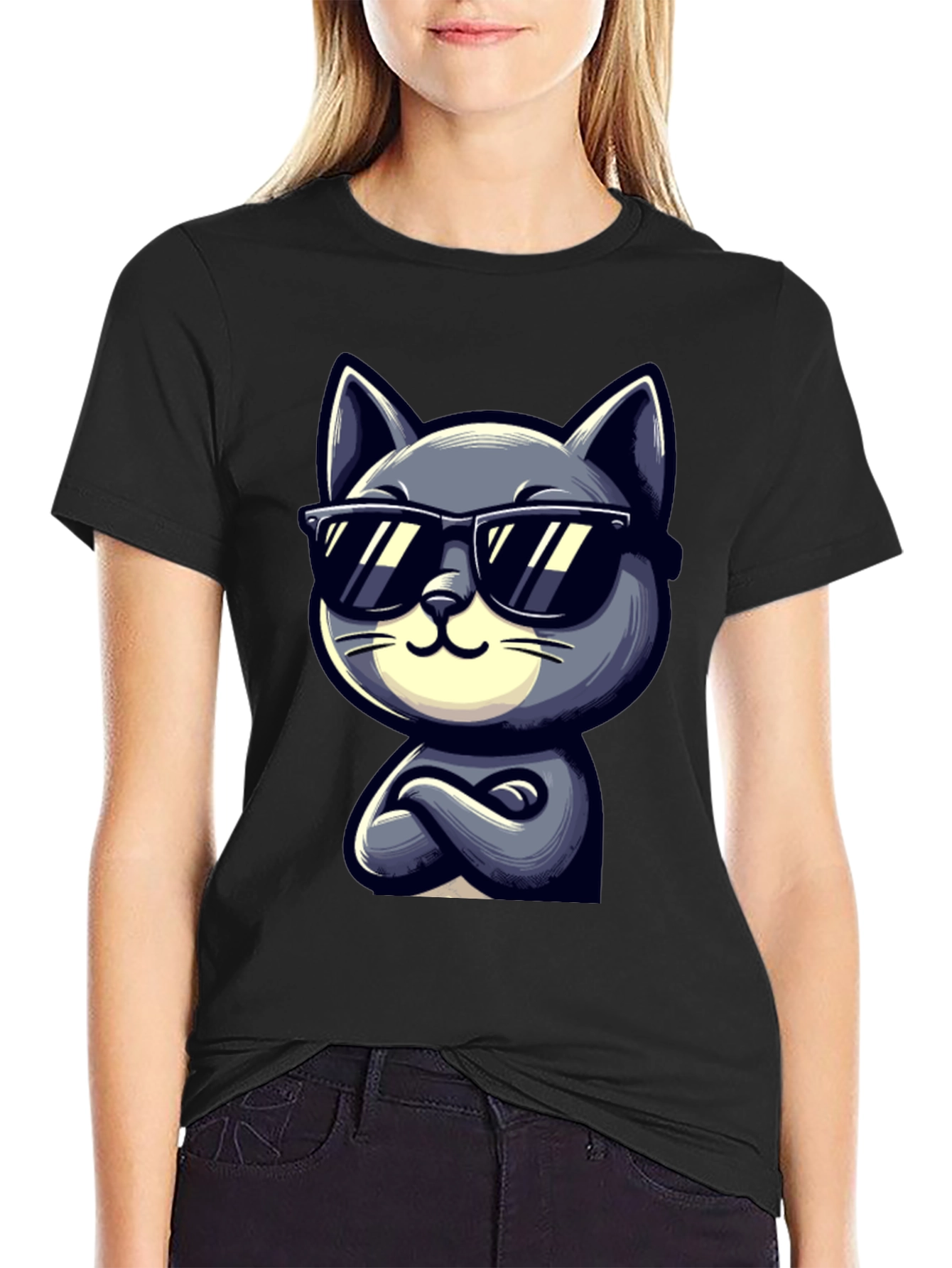 Cool Cat Cartoon Graphic T-Shirt
