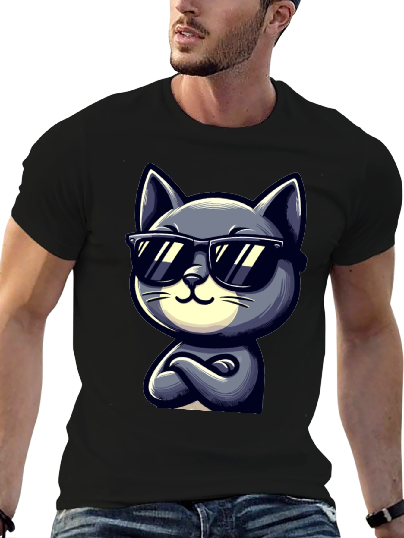 Cool Cat Cartoon Graphic T-Shirt