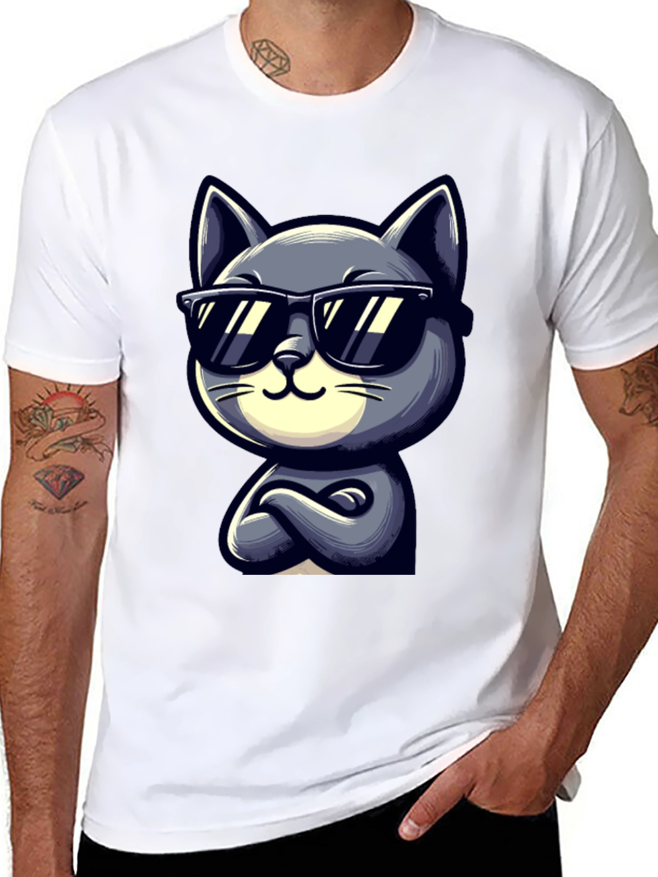 Cool Cat Cartoon Graphic T-Shirt