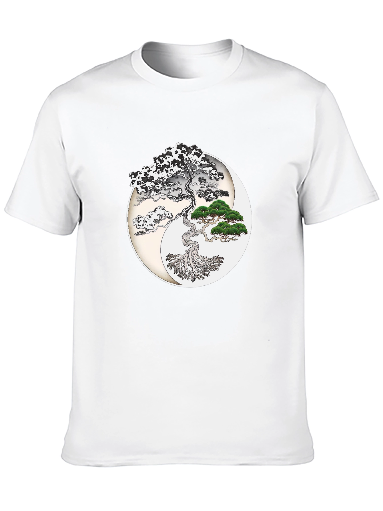Yin Yang Bonsai Tree Graphic T-Shirt - Black