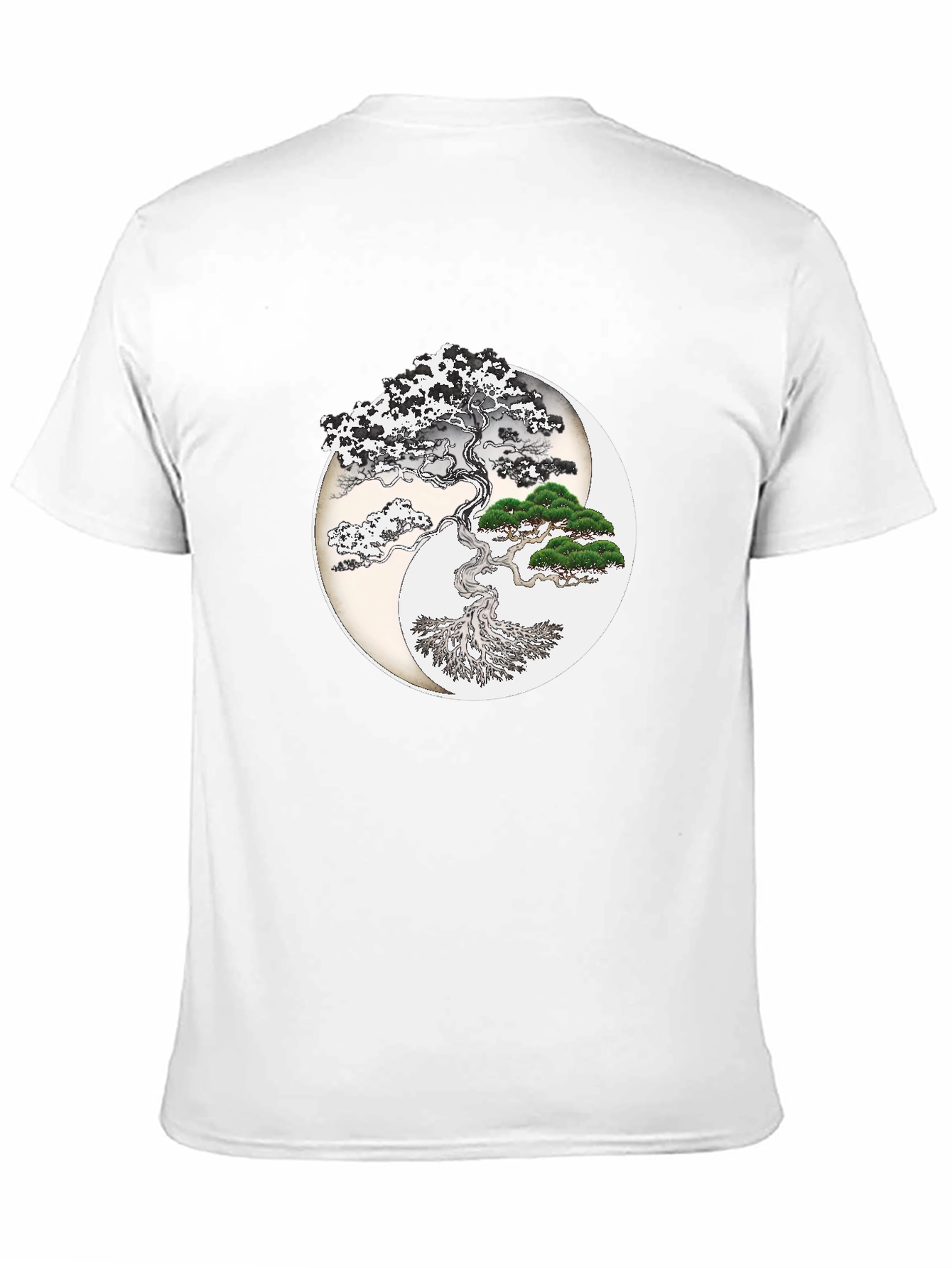 Yin Yang Bonsai Tree Graphic T-Shirt - Black
