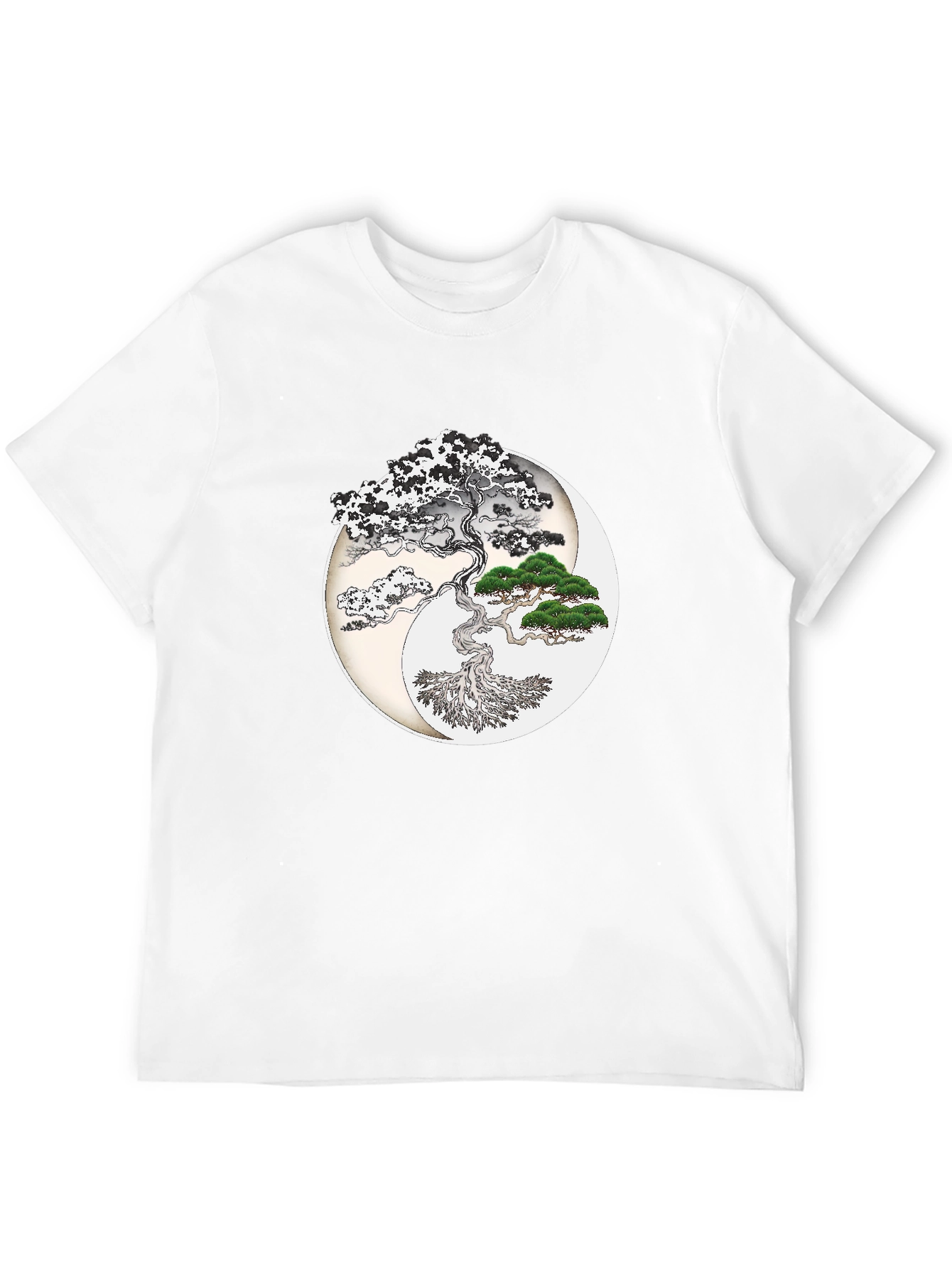 Yin Yang Bonsai Tree Graphic T-Shirt - Black
