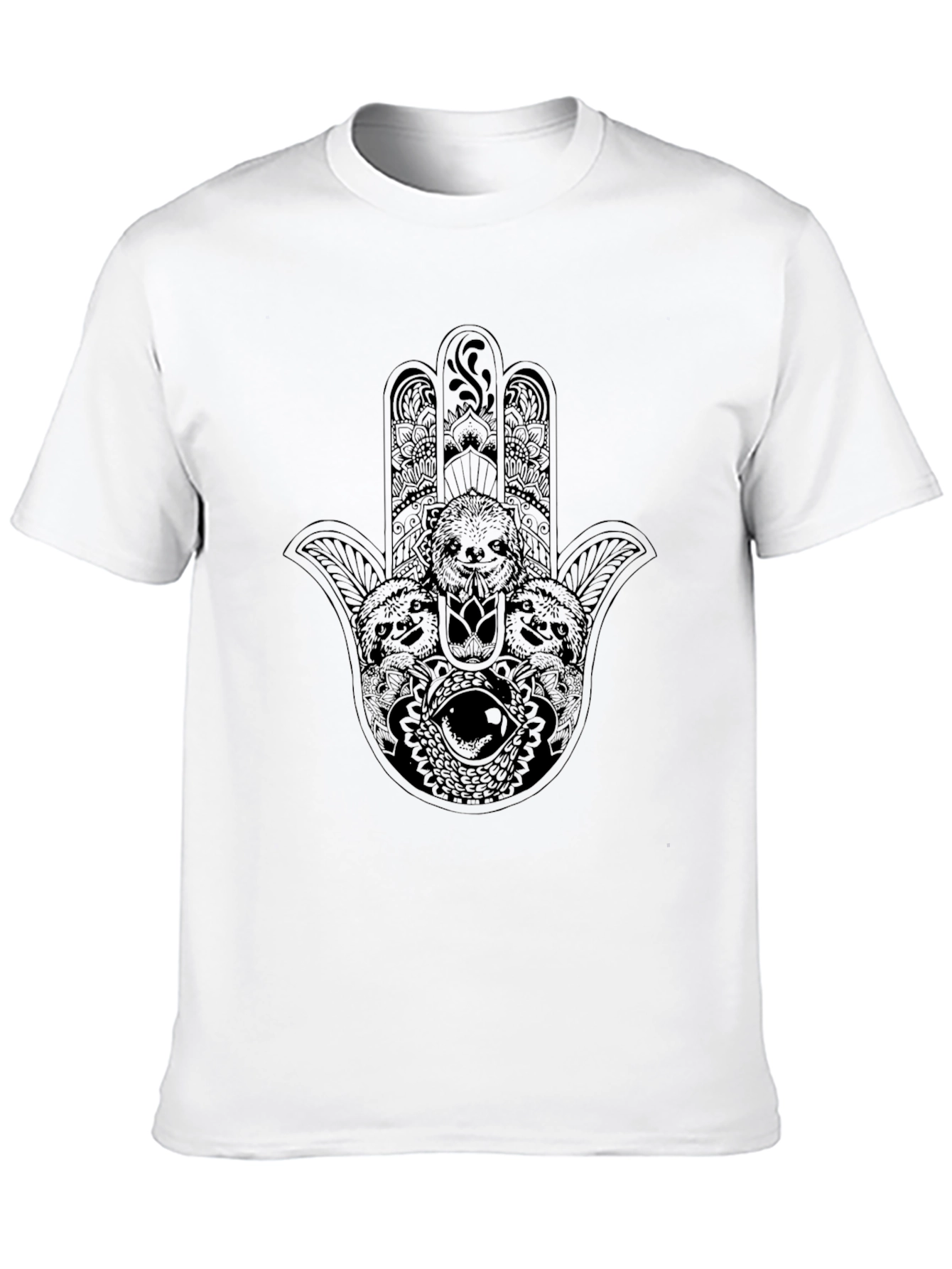 Black Hamsa Sloth Graphic T-Shirt