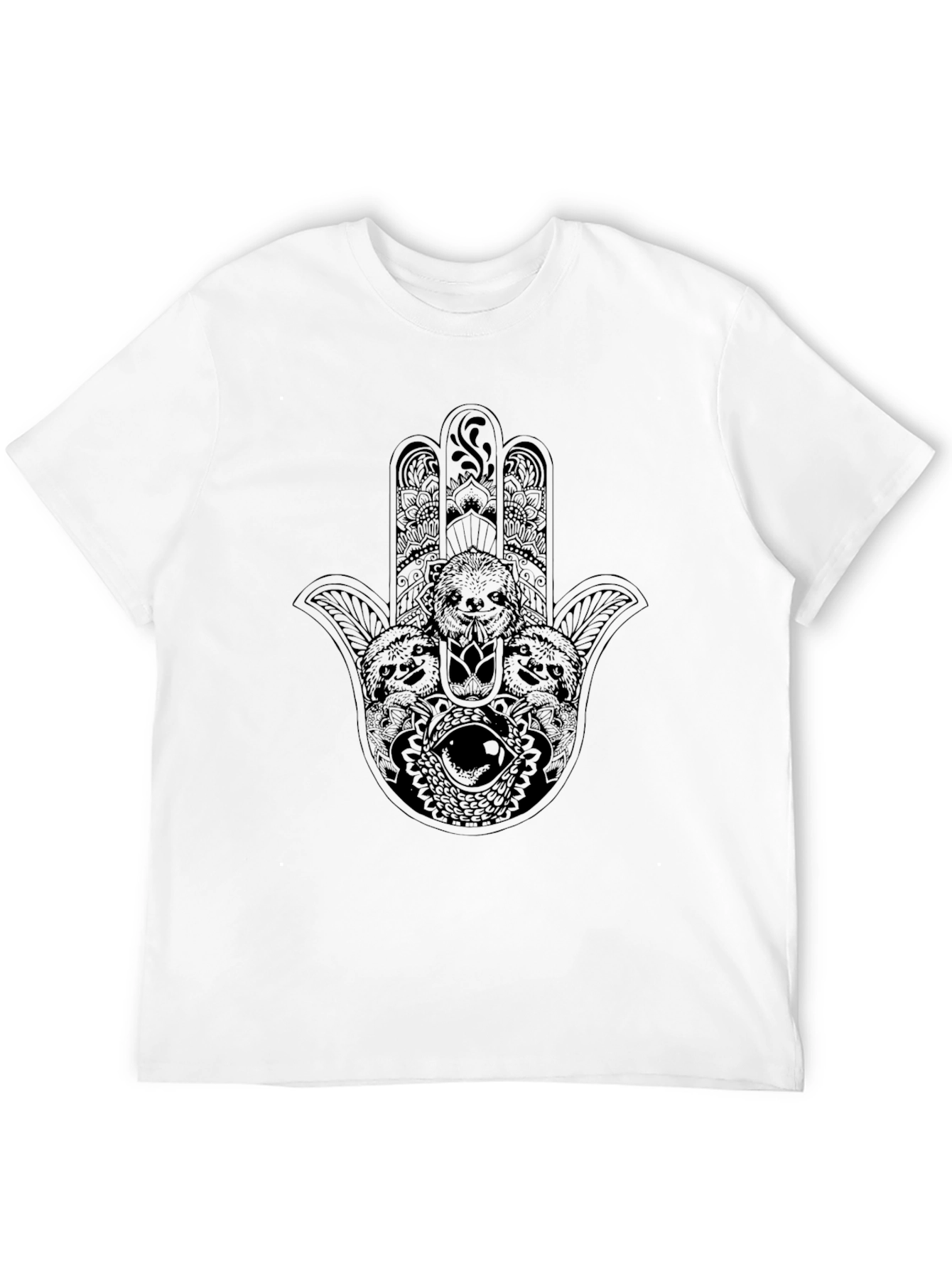 Black Hamsa Sloth Graphic T-Shirt