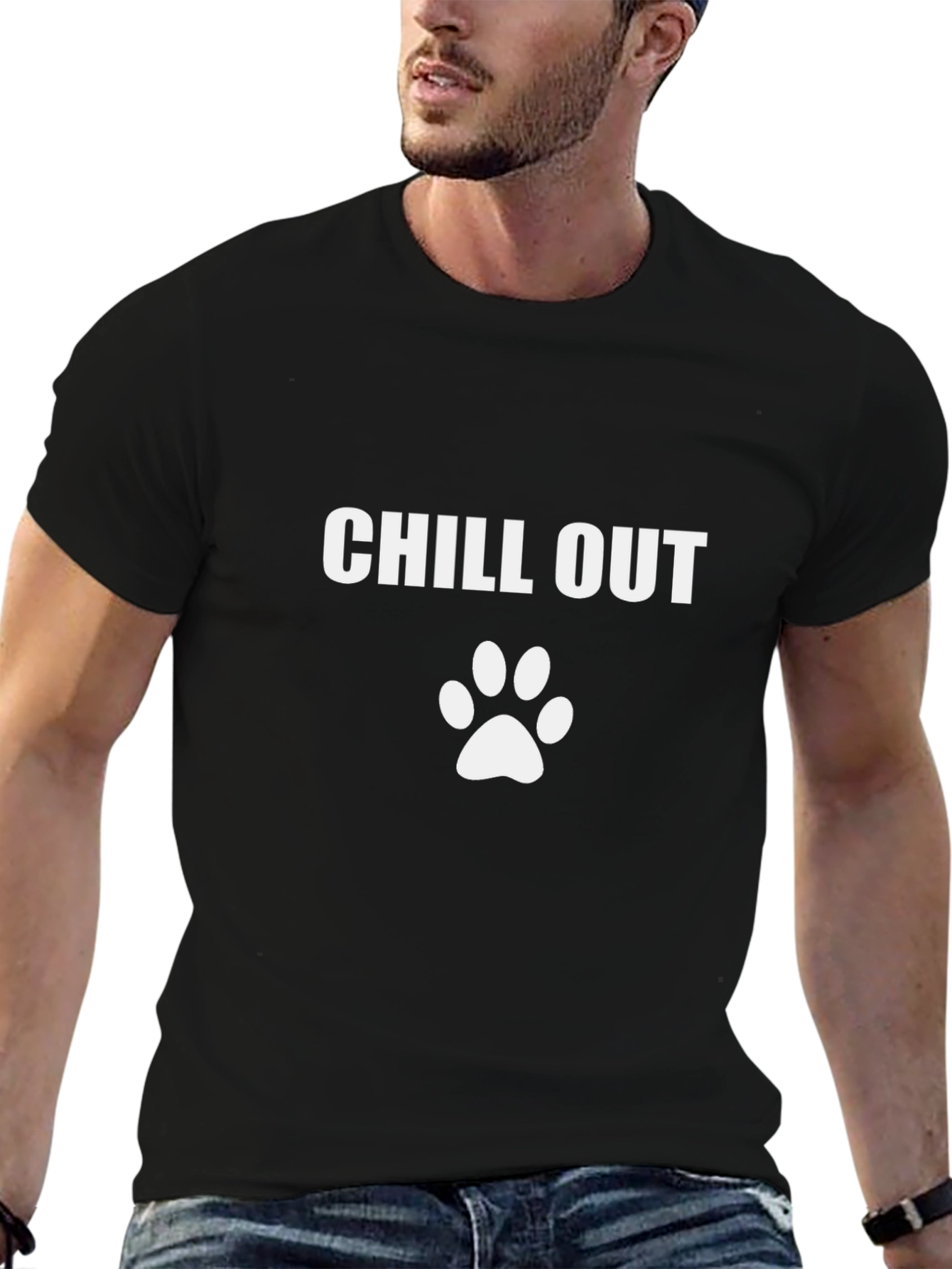 Chill Out Dog Paw Print Black T-Shirt
