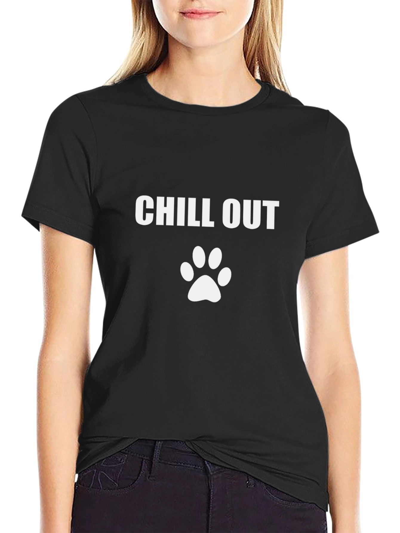 Chill Out Dog Paw Print Black T-Shirt