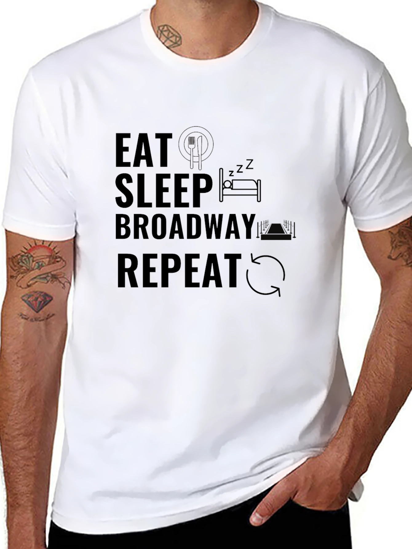Eat Sleep Broadway Repeat T-Shirt - Black Crew Neck