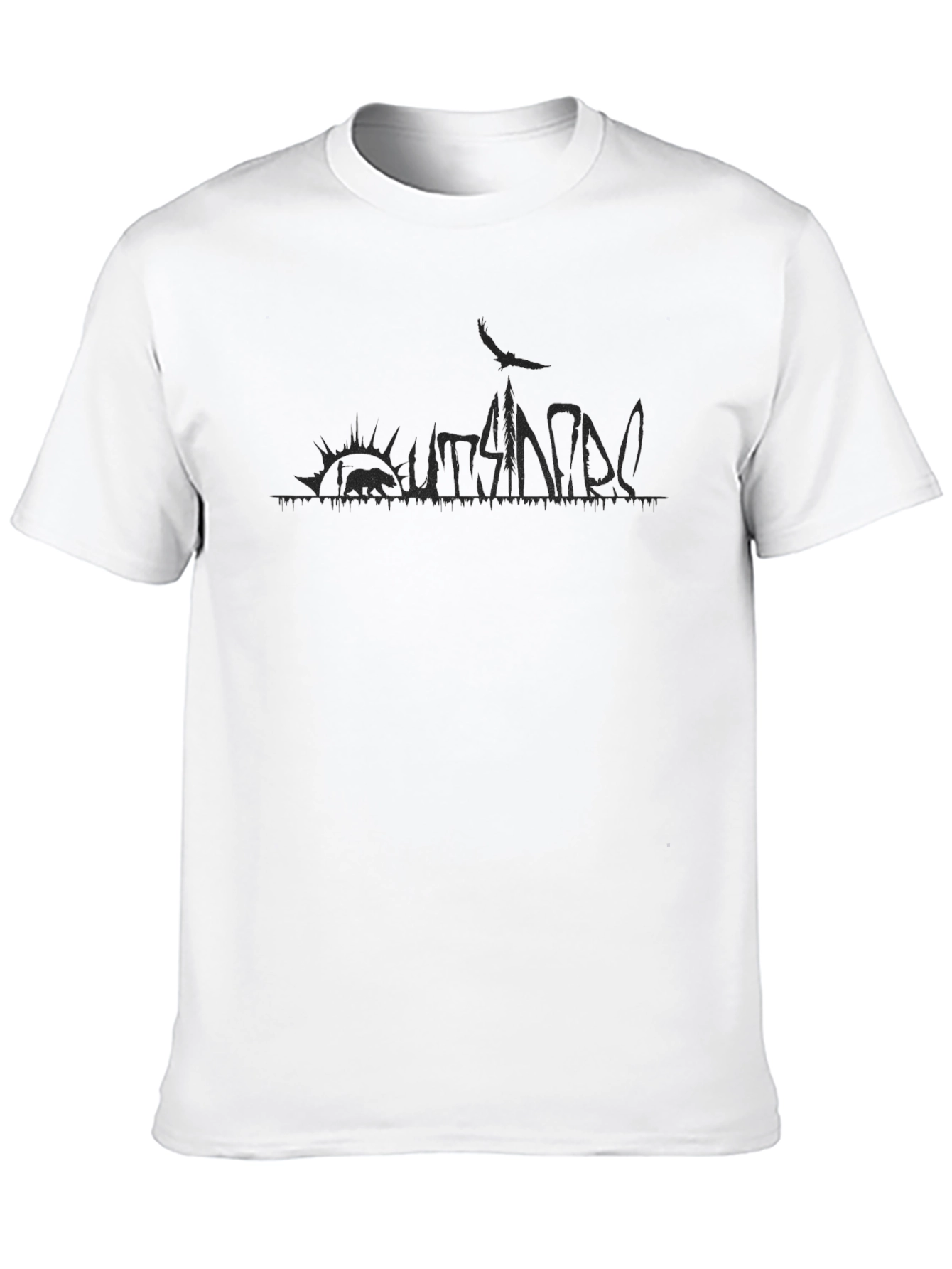 Mens Black T-Shirt with Abstract Outdoors Print