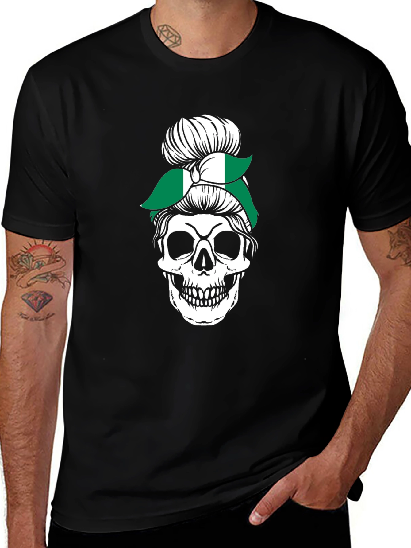 Skull Nigeria Messy Bun T-Shirt