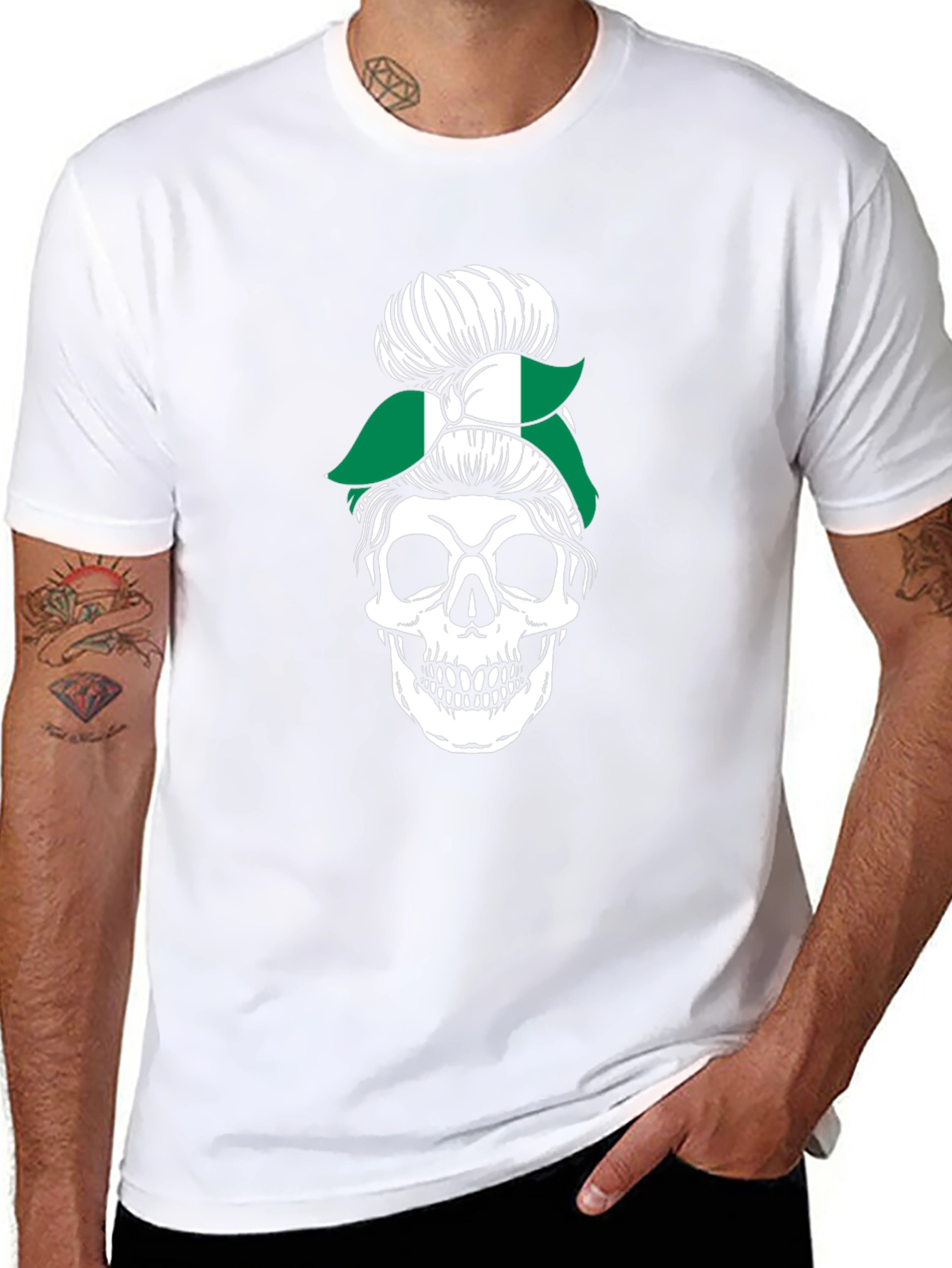 Skull Nigeria Messy Bun T-Shirt