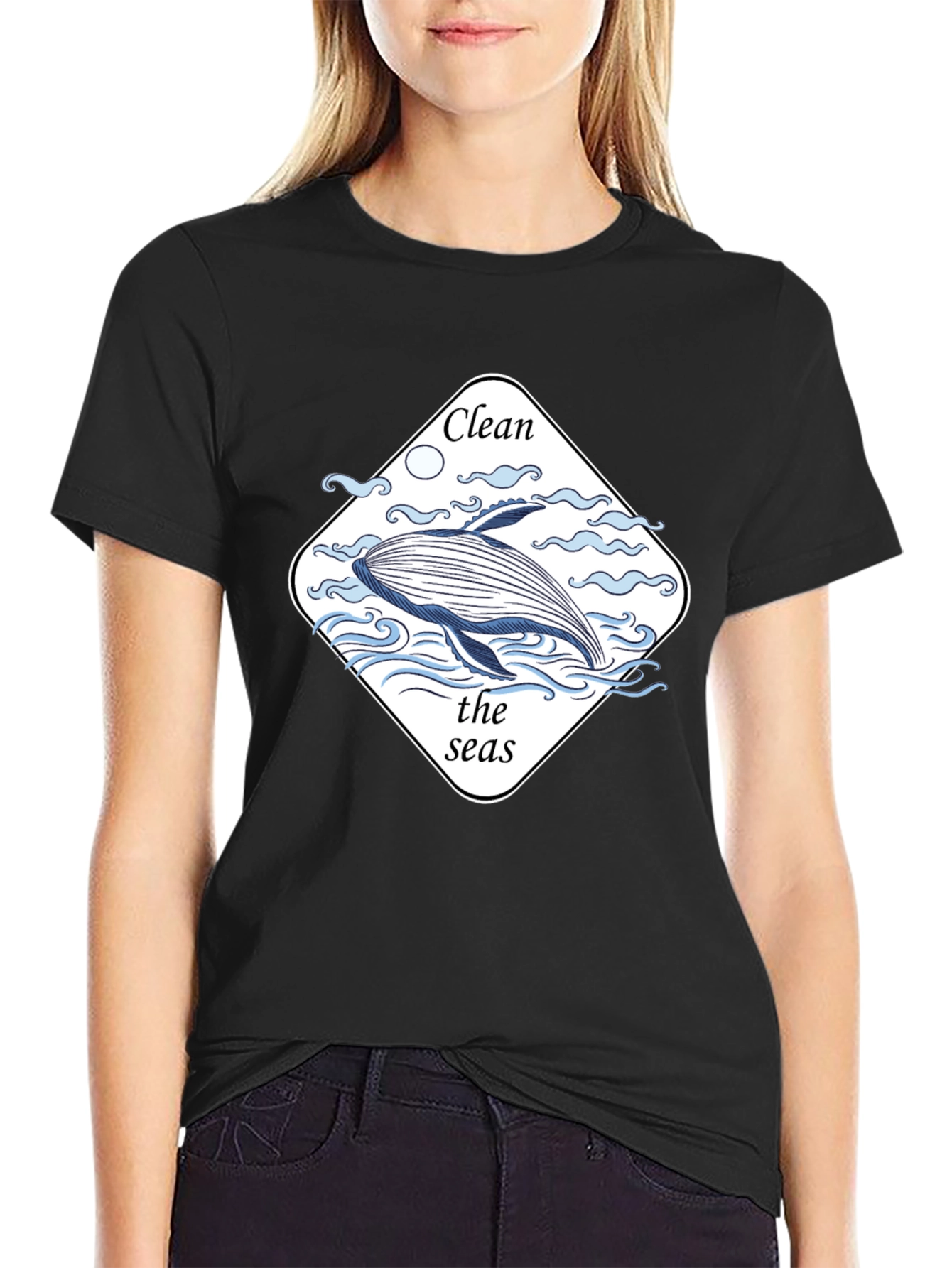 Clean the Seas T-Shirt - Black Whale Graphic Tee