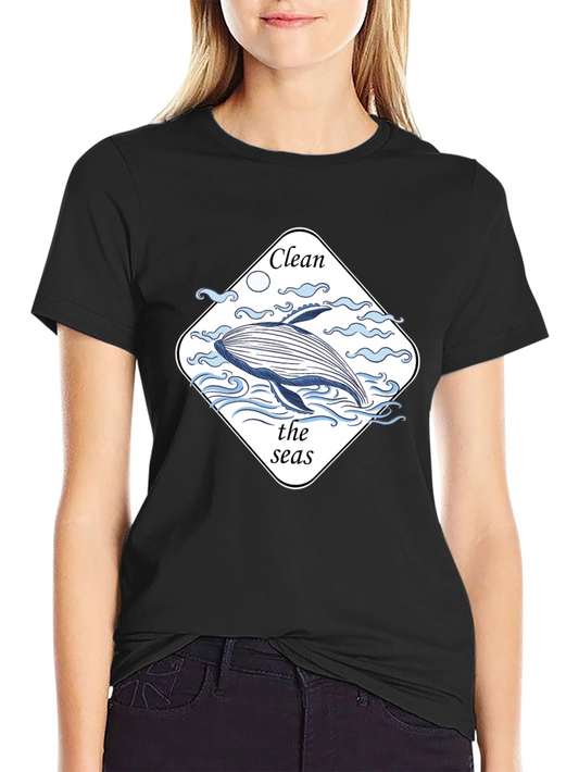 Clean the Seas T-Shirt - Black Whale Graphic Tee