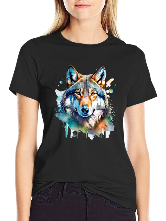 Wolf Watercolor Graphic Black T-Shirt