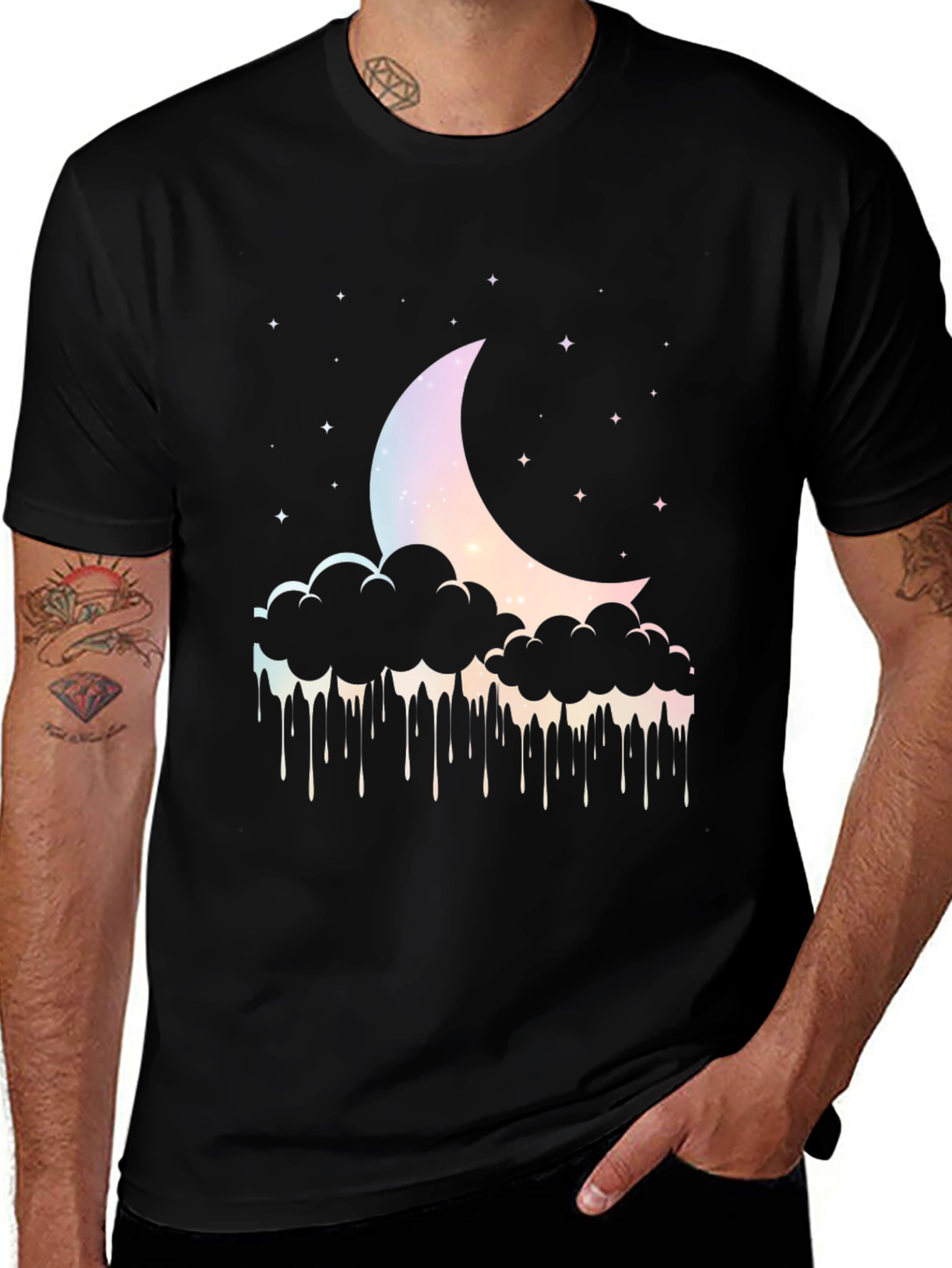 Dreamy Moon Cloud Graphic Tee - Black