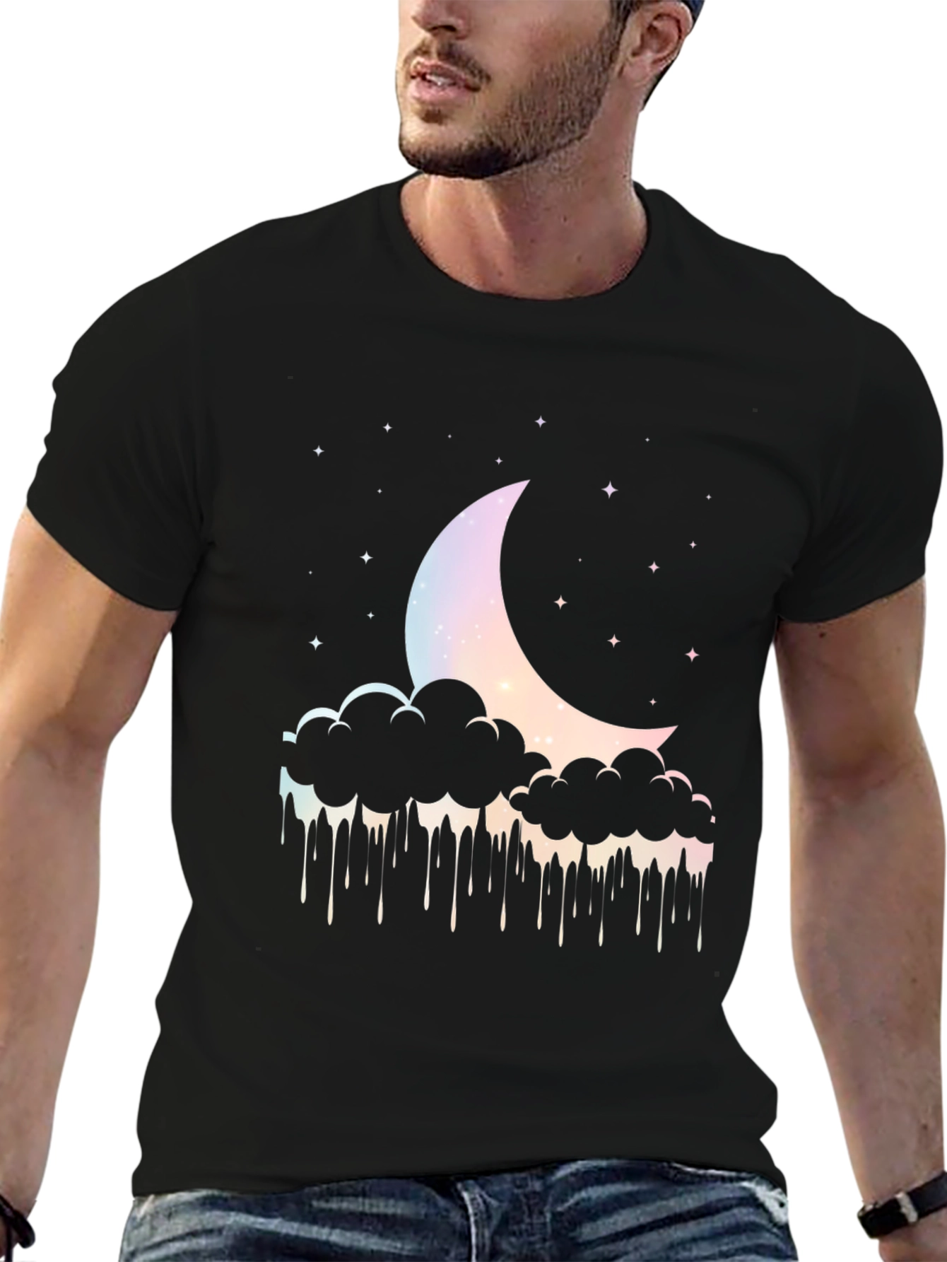 Dreamy Moon Cloud Graphic Tee - Black