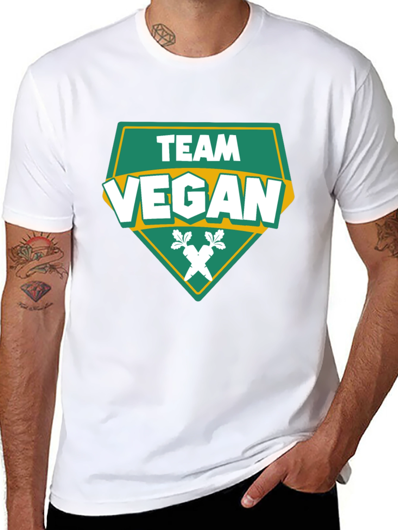 Team Vegan T-Shirt - Green & White Design