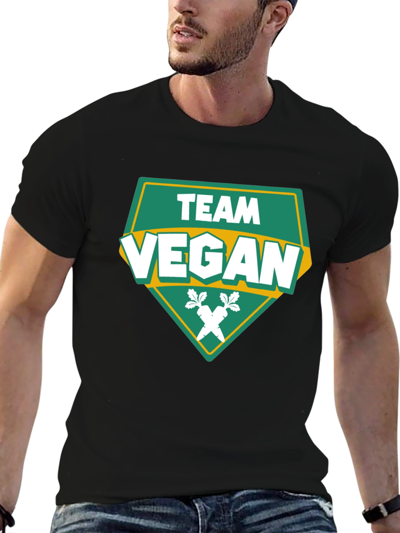 Team Vegan T-Shirt - Green & White Design