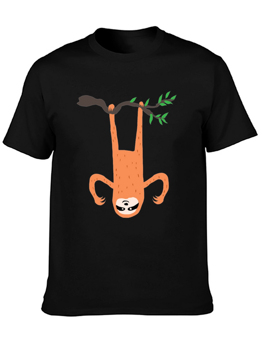 Hanging Sloth Graphic Tee - Black Cotton Casual T-Shirt
