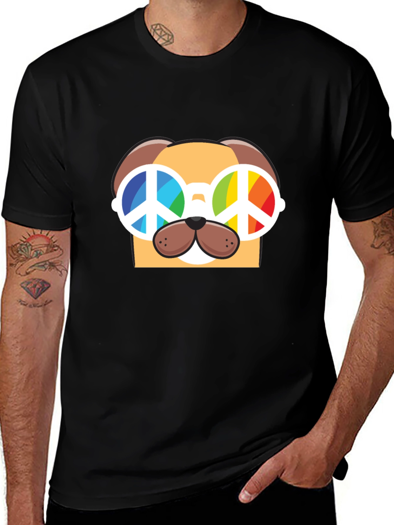 Peace Dog Graphic T-Shirt - Black