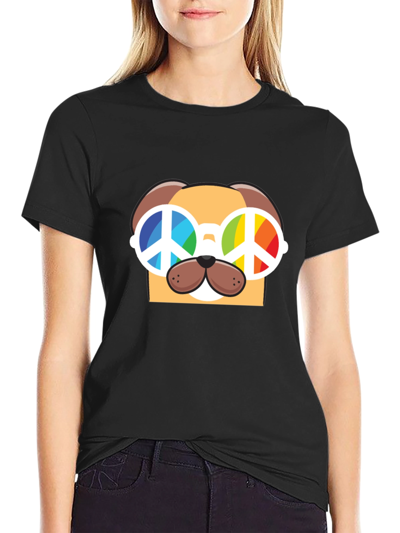 Peace Dog Graphic T-Shirt - Black