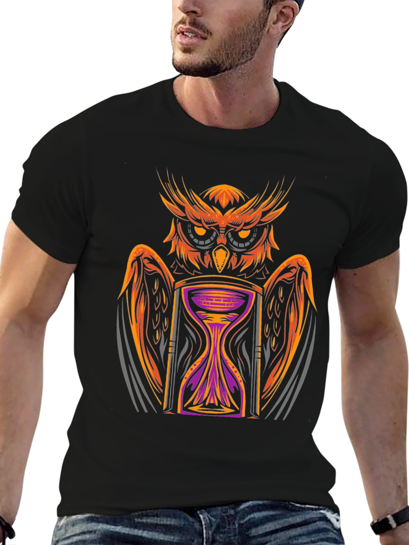 Owl Hourglass Graphic Tee - Black