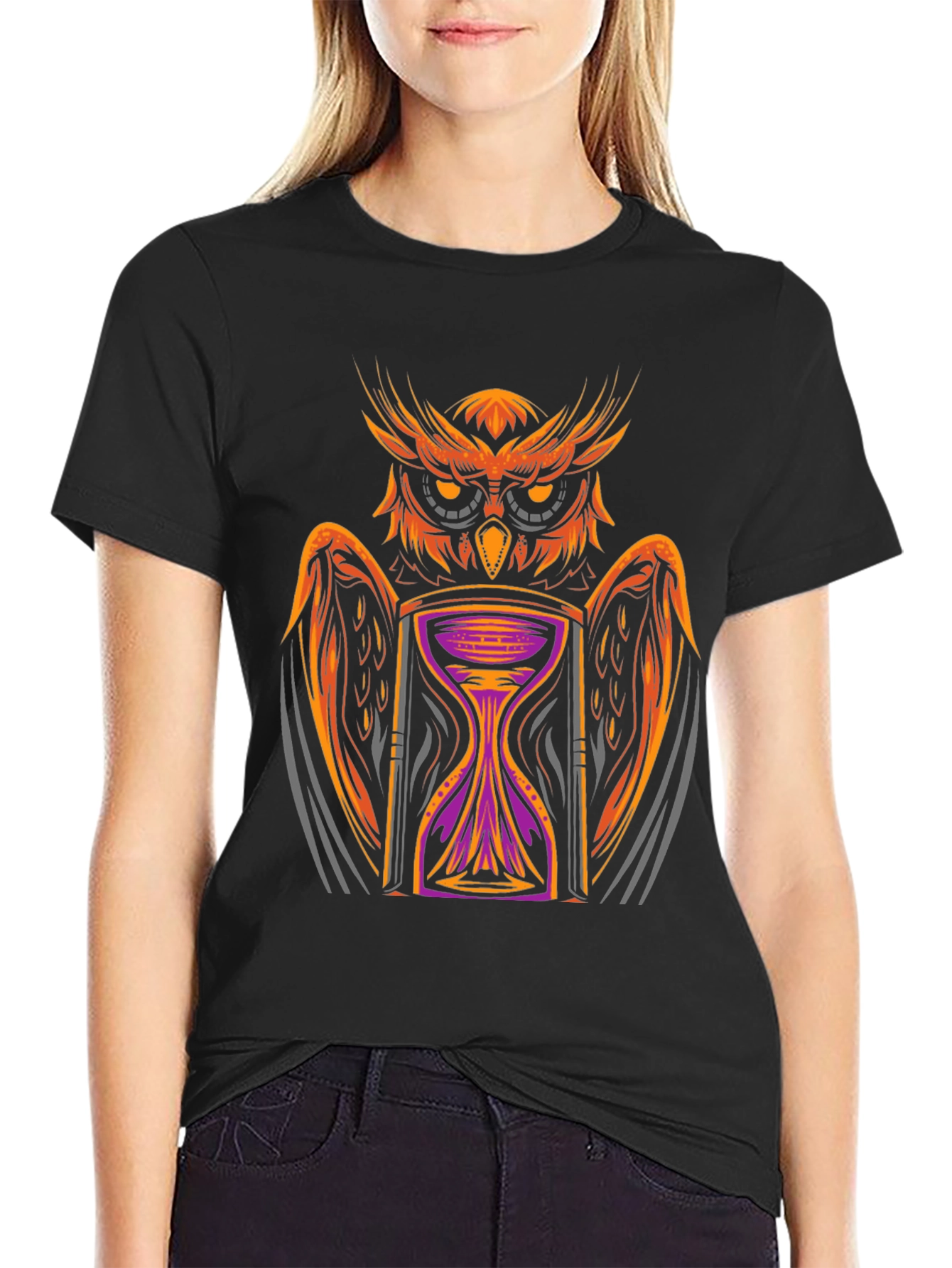 Owl Hourglass Graphic Tee - Black
