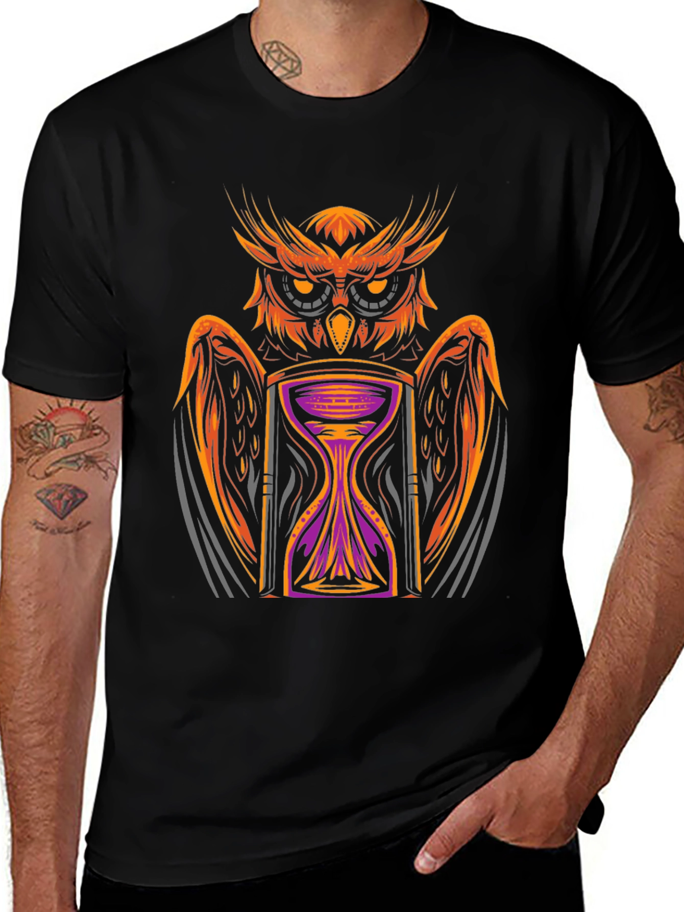 Owl Hourglass Graphic Tee - Black