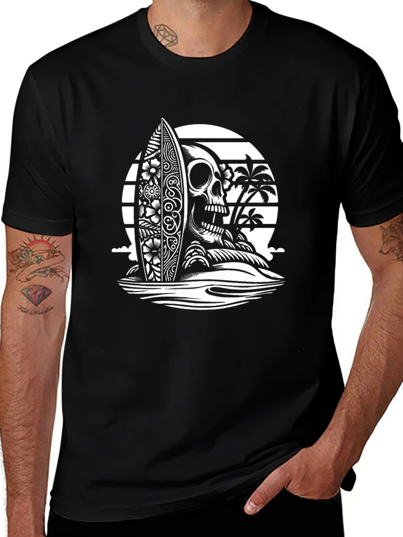 Skull Surfboard Graphic Tee - Black