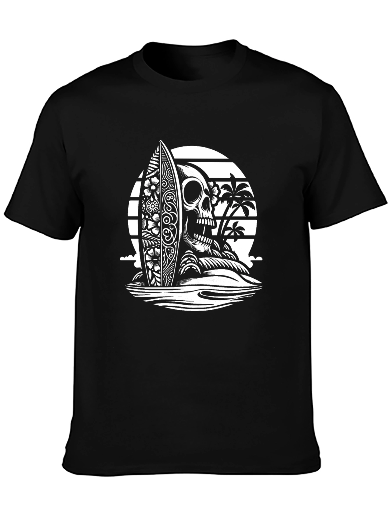 Skull Surfboard Graphic Tee - Black