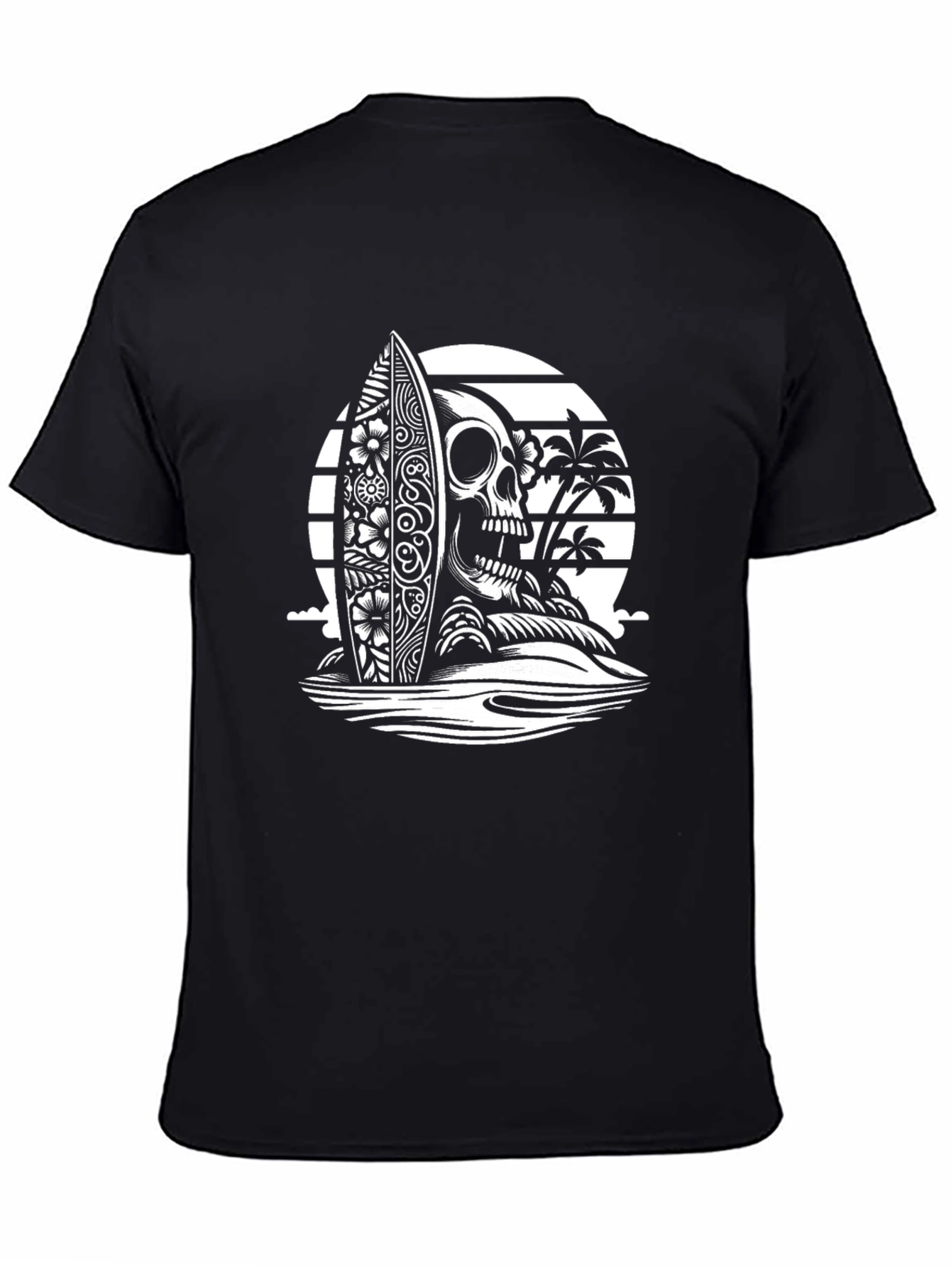 Skull Surfboard Graphic Tee - Black