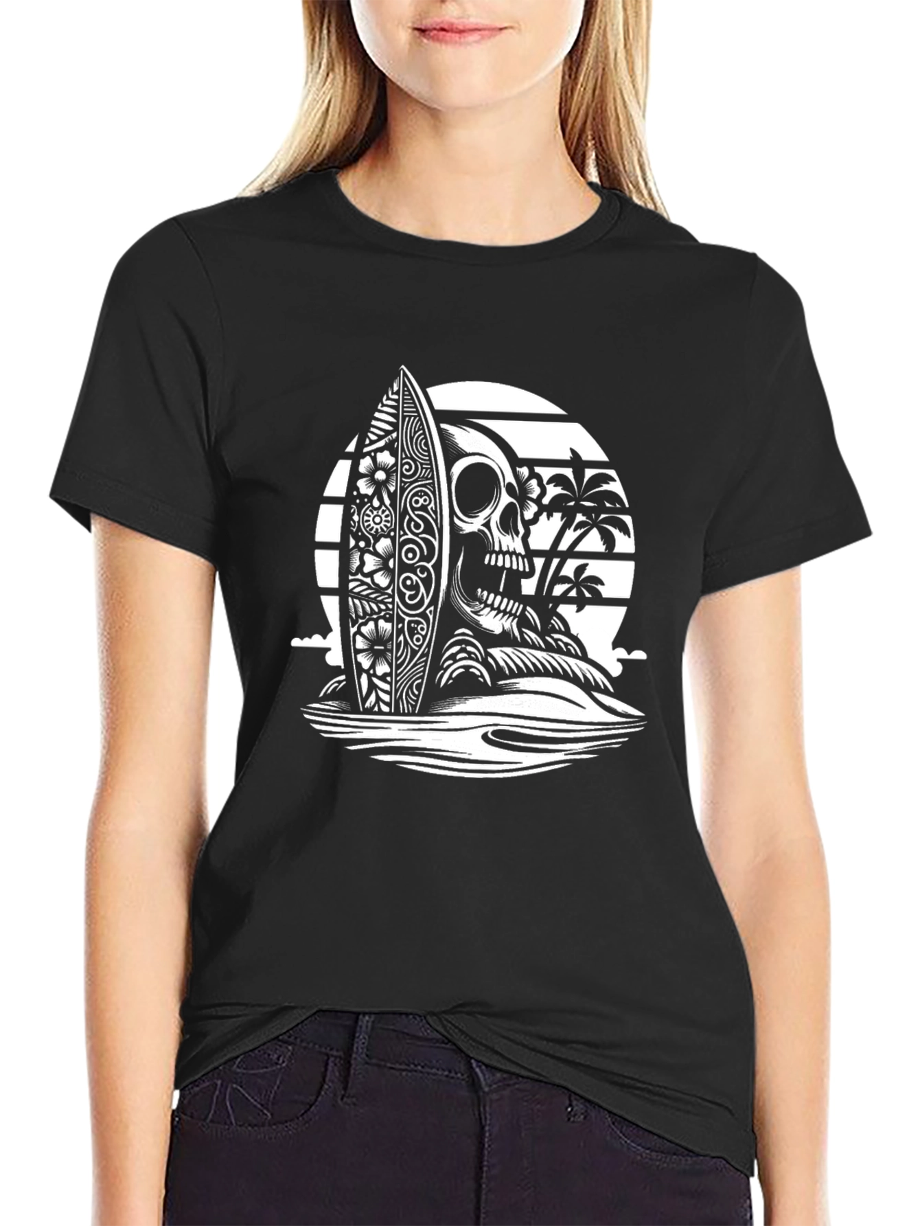 Skull Surfboard Graphic Tee - Black