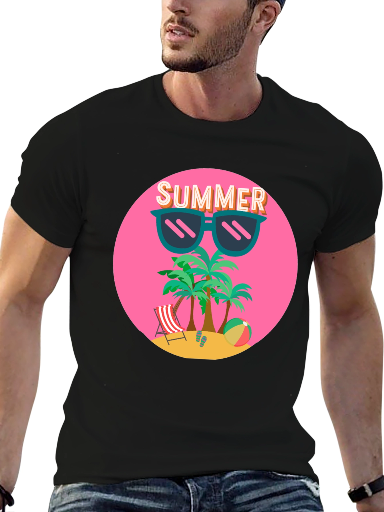 Summer Beach T-Shirt: Palm Trees & Shades