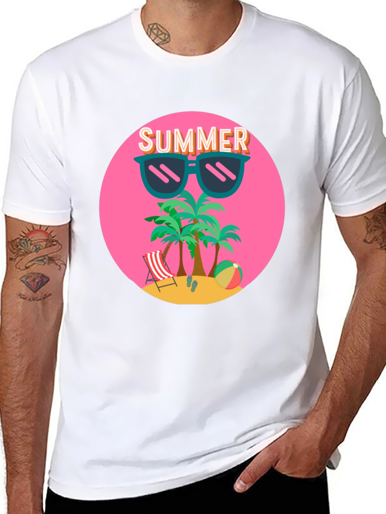 Summer Beach T-Shirt: Palm Trees & Shades