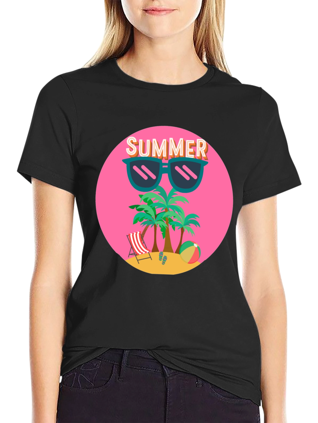Summer Beach T-Shirt: Palm Trees & Shades