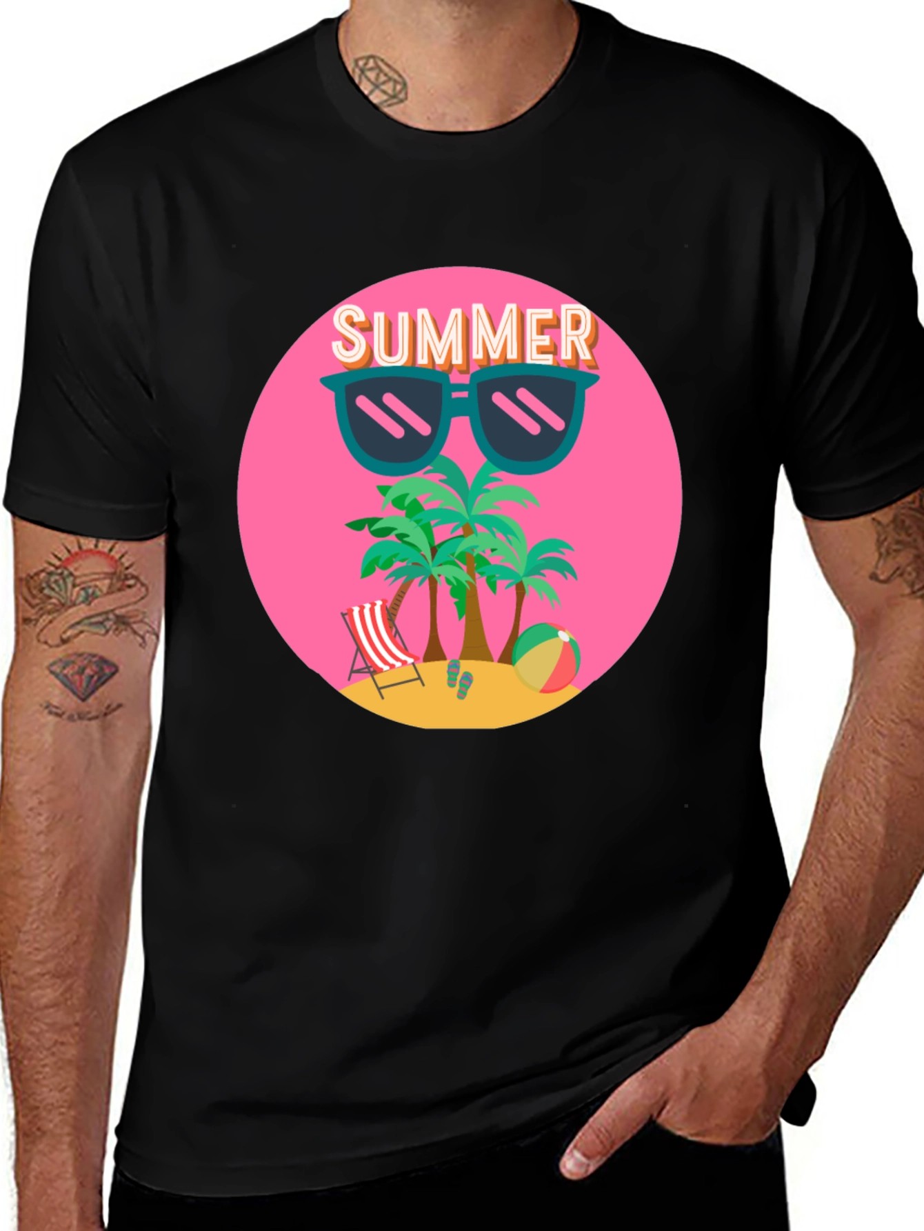 Summer Beach T-Shirt: Palm Trees & Shades