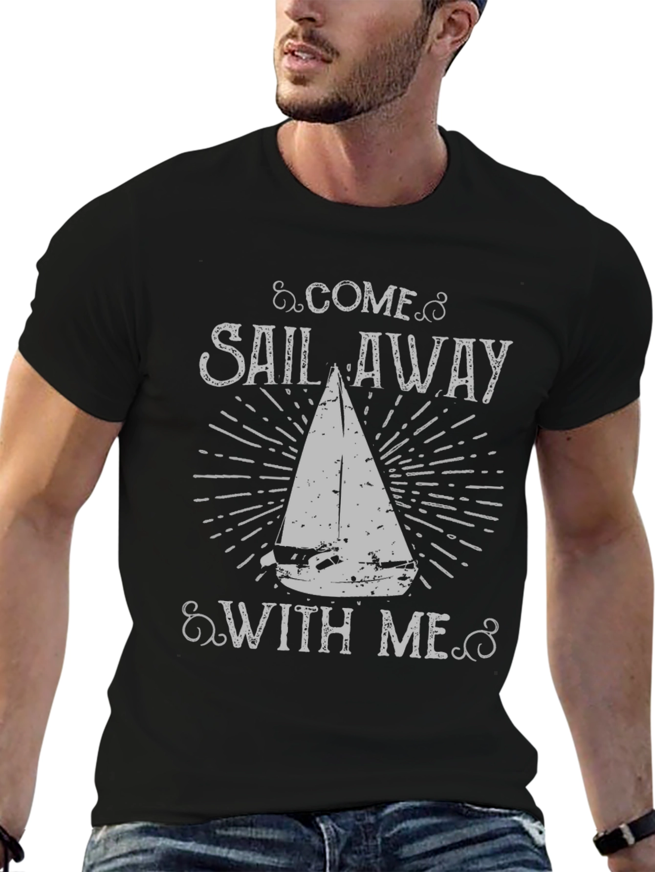 Come Sail Away Graphic Tee - Black Cotton T-Shirt