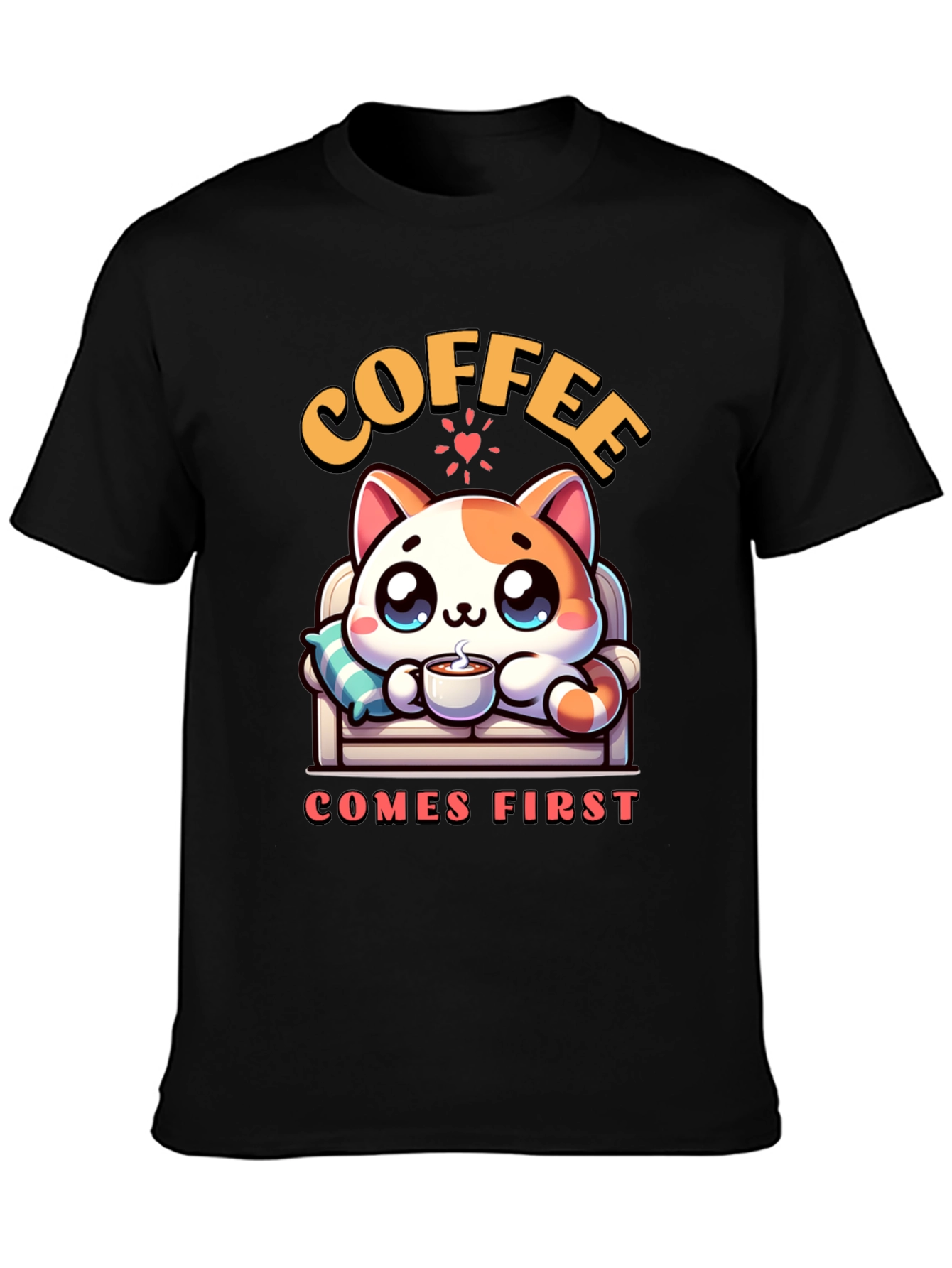 Coffee First Cat Graphic Tee - Cute & Cozy