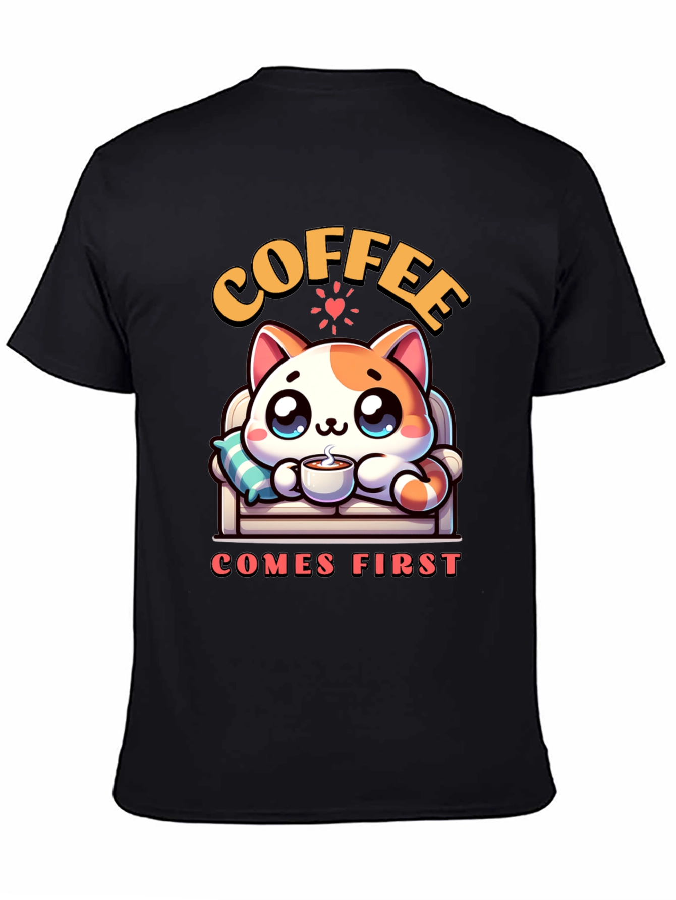 Coffee First Cat Graphic Tee - Cute & Cozy
