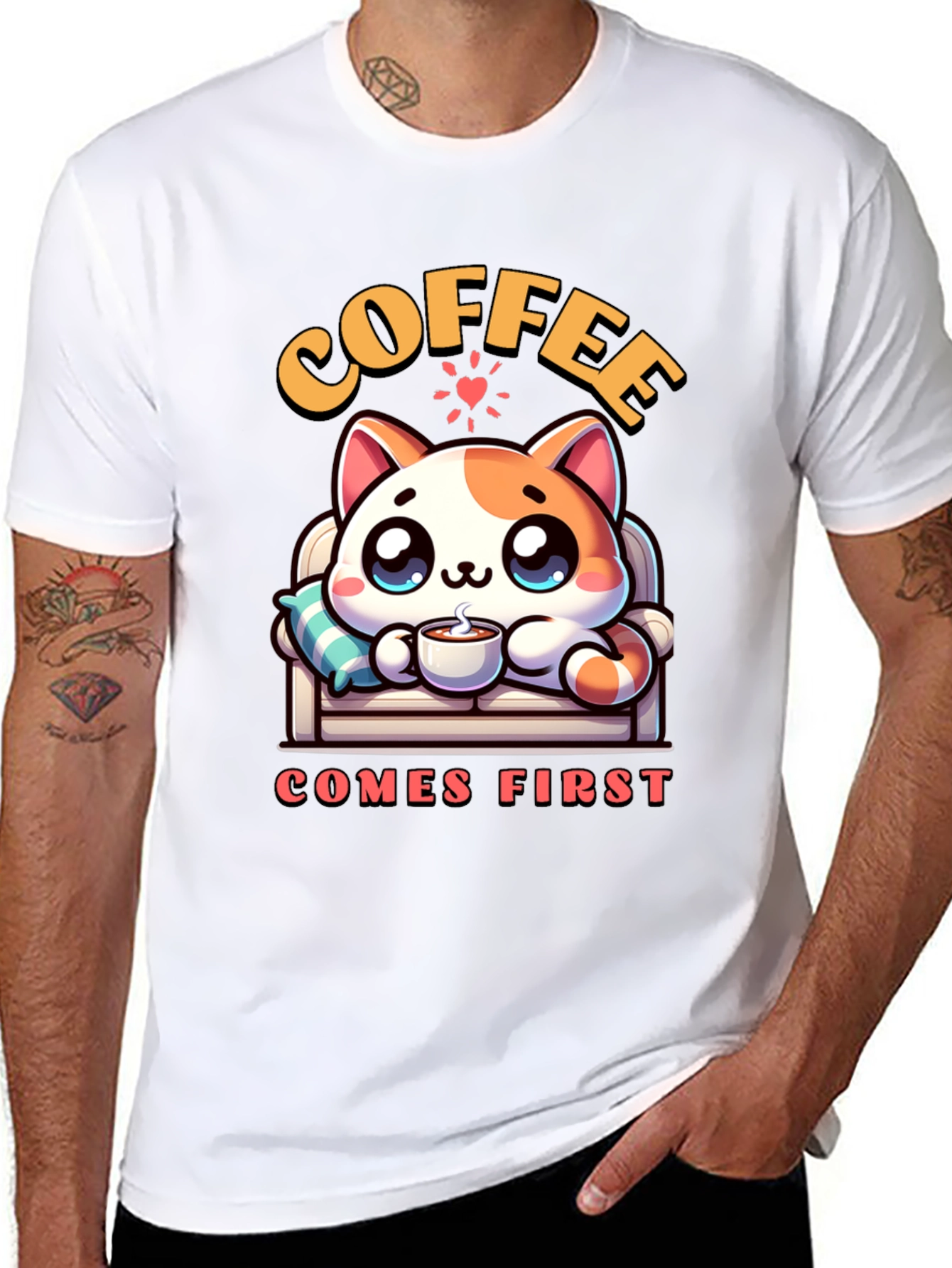 Coffee First Cat Graphic Tee - Cute & Cozy