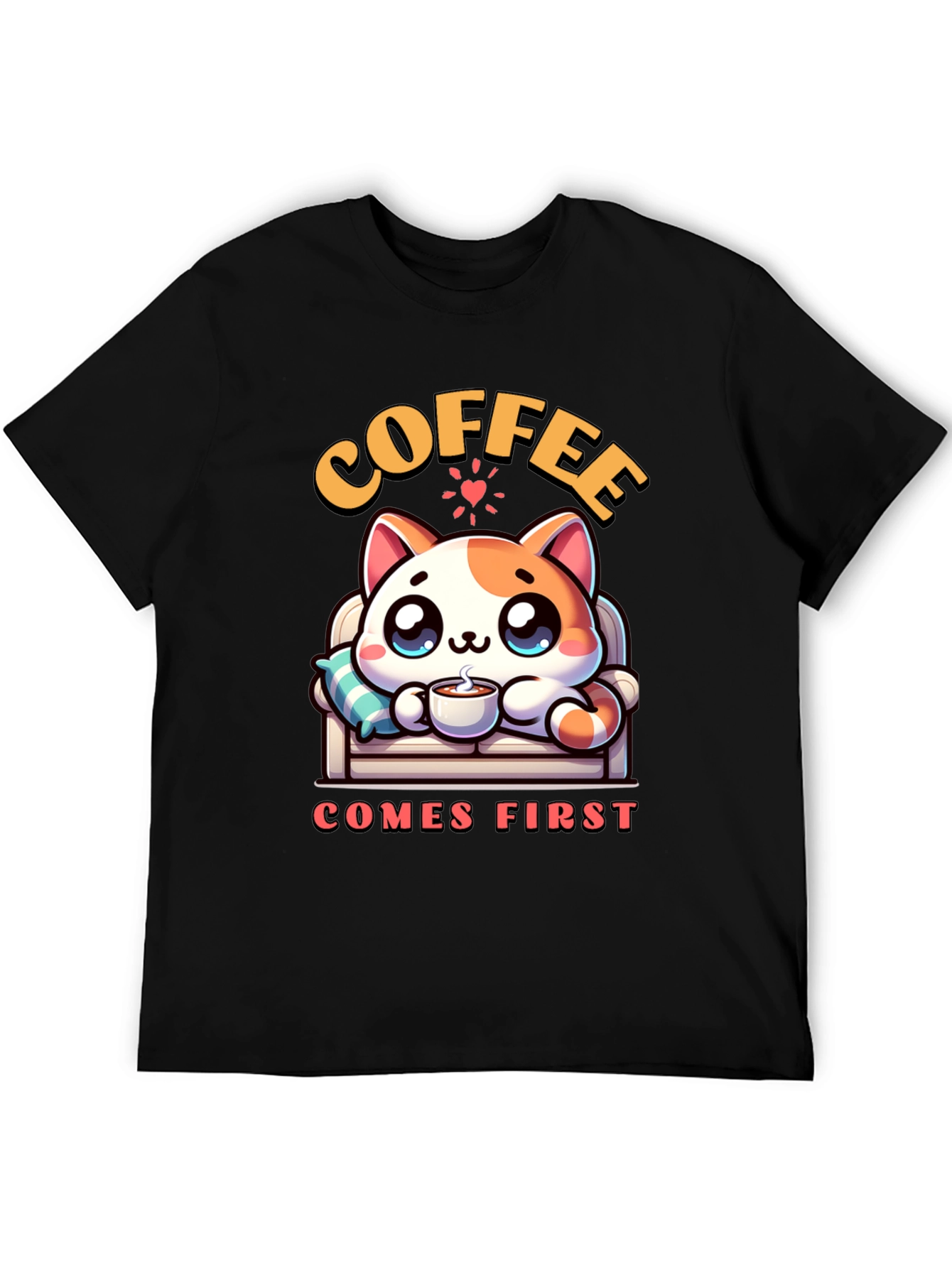 Coffee First Cat Graphic Tee - Cute & Cozy