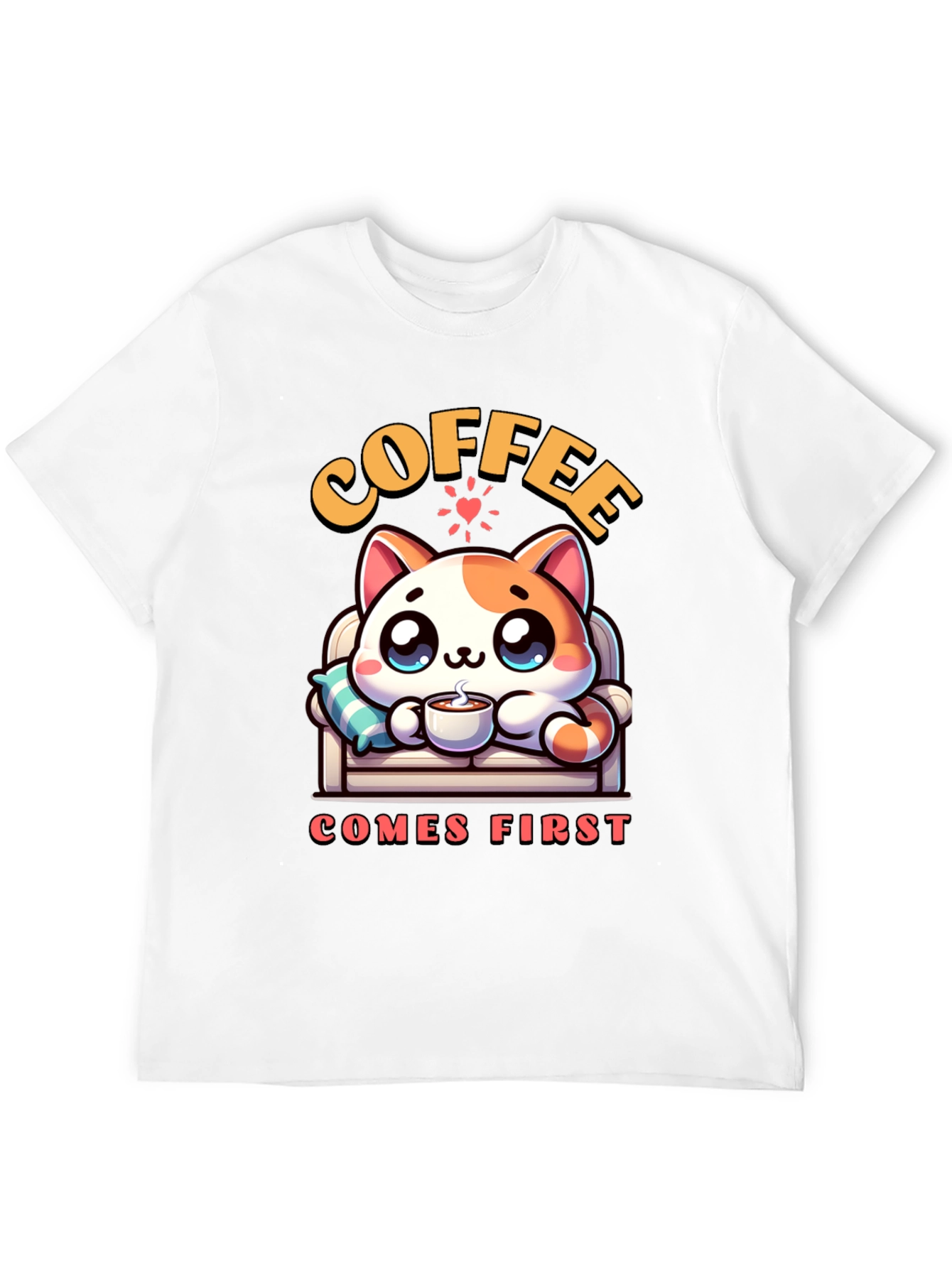 Coffee First Cat Graphic Tee - Cute & Cozy