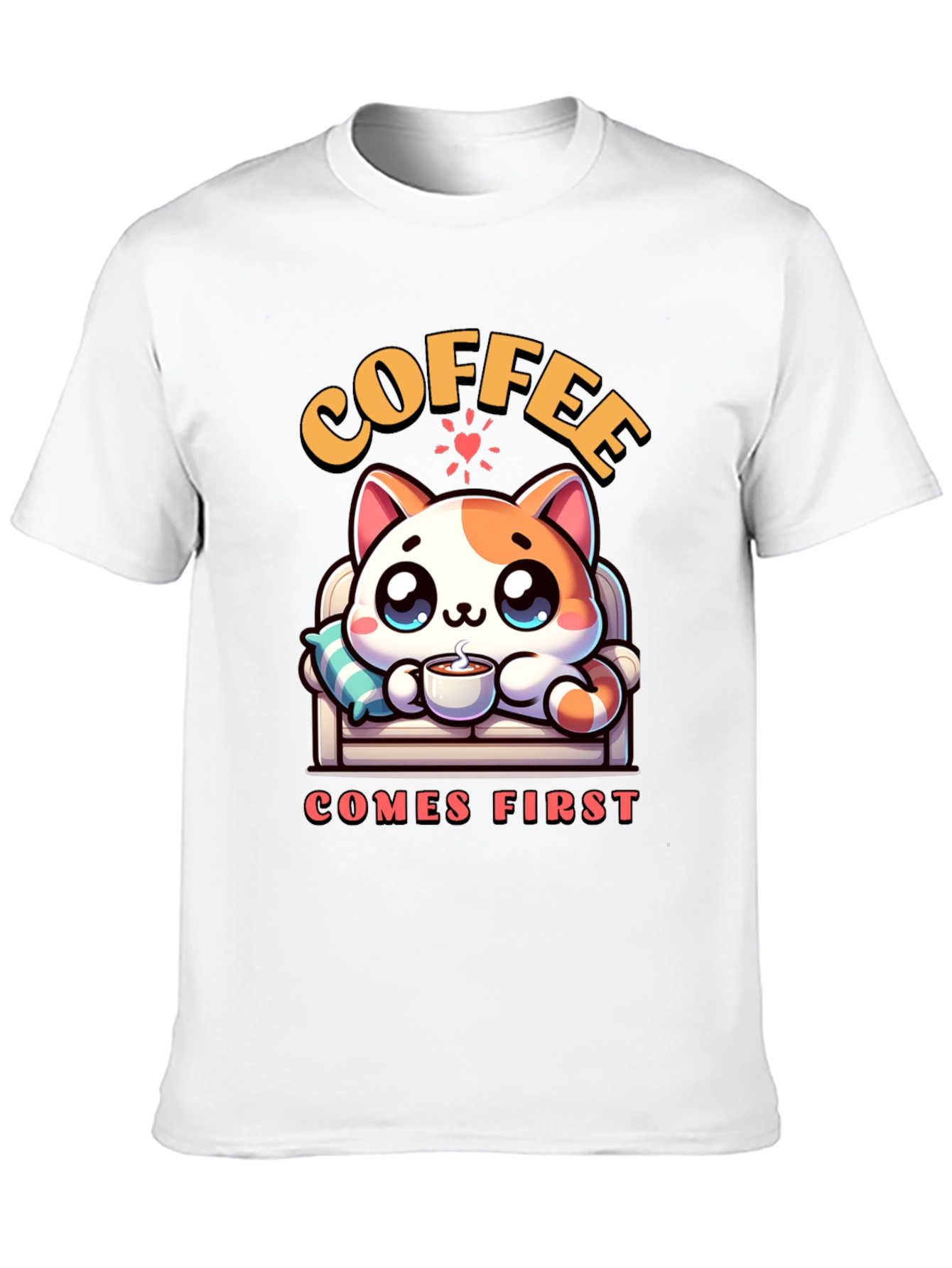 Coffee First Cat Graphic Tee - Cute & Cozy