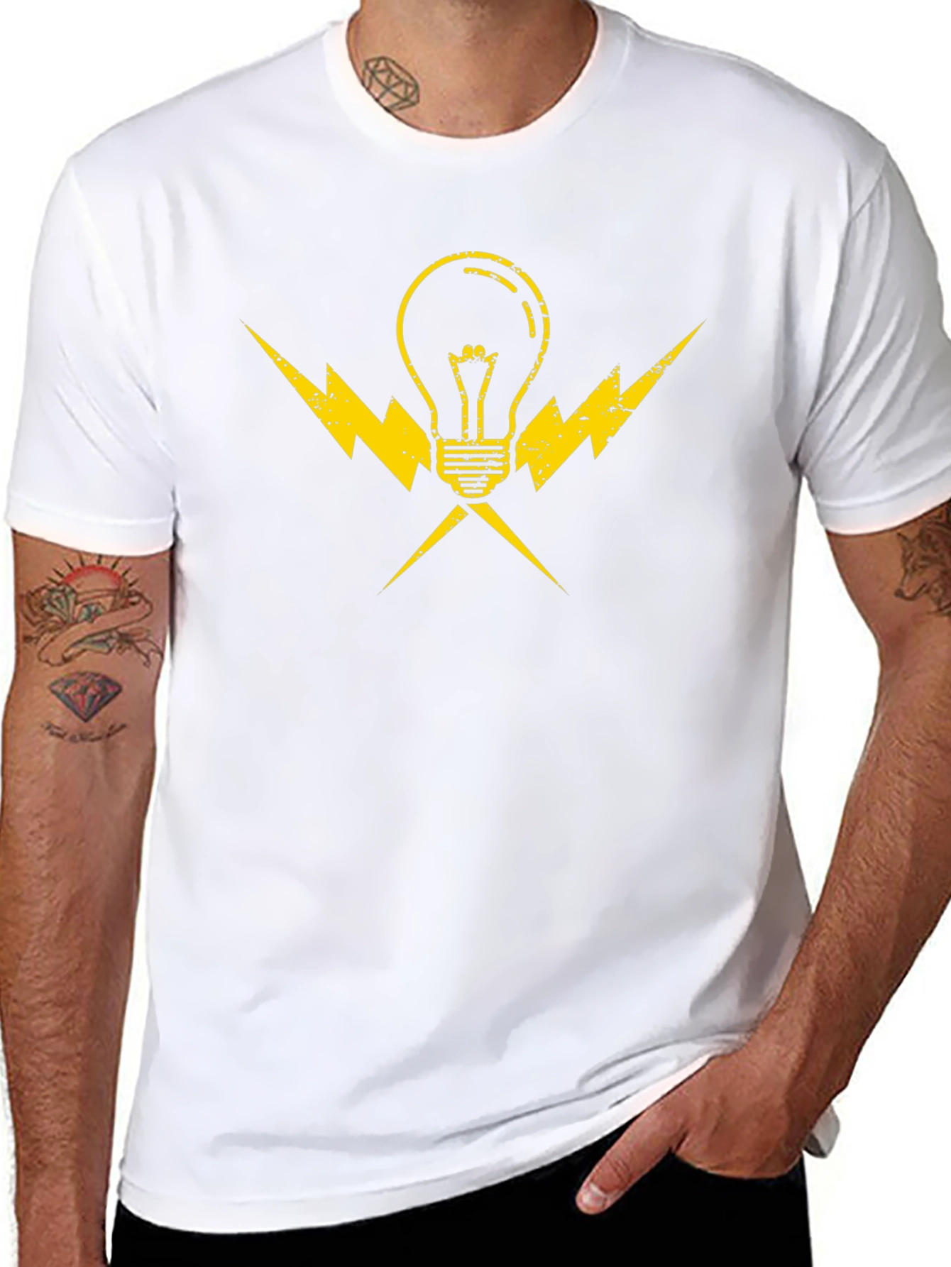 Electrician Light Bulb Bolt Tee - Black Cotton