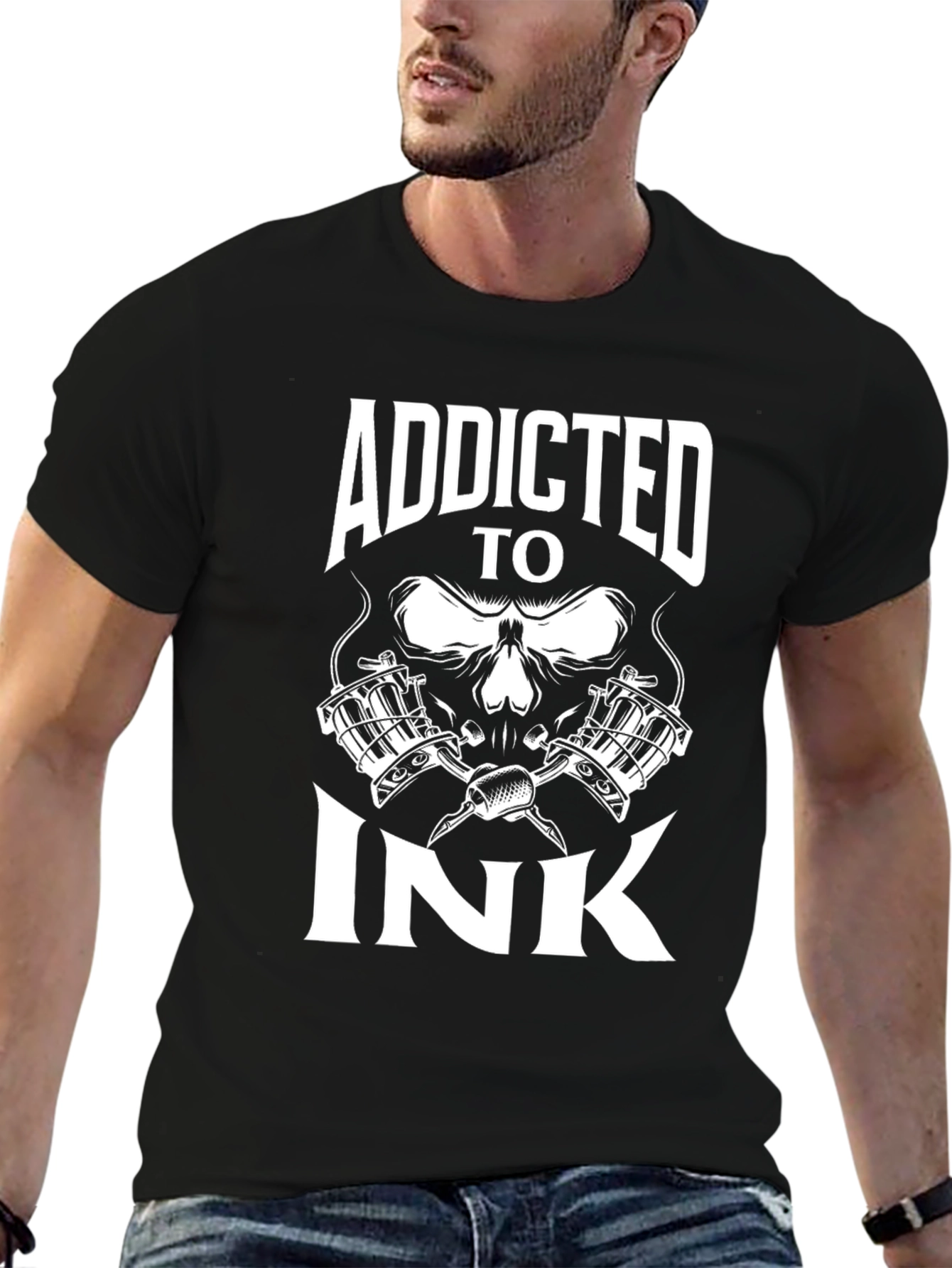 Addicted To Ink Skull Tattoo Artist Black T-Shirt
