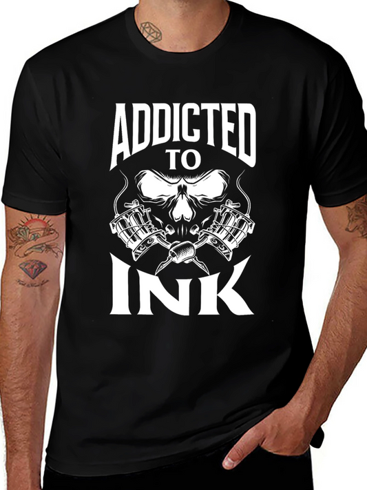 Addicted To Ink Skull Tattoo Artist Black T-Shirt