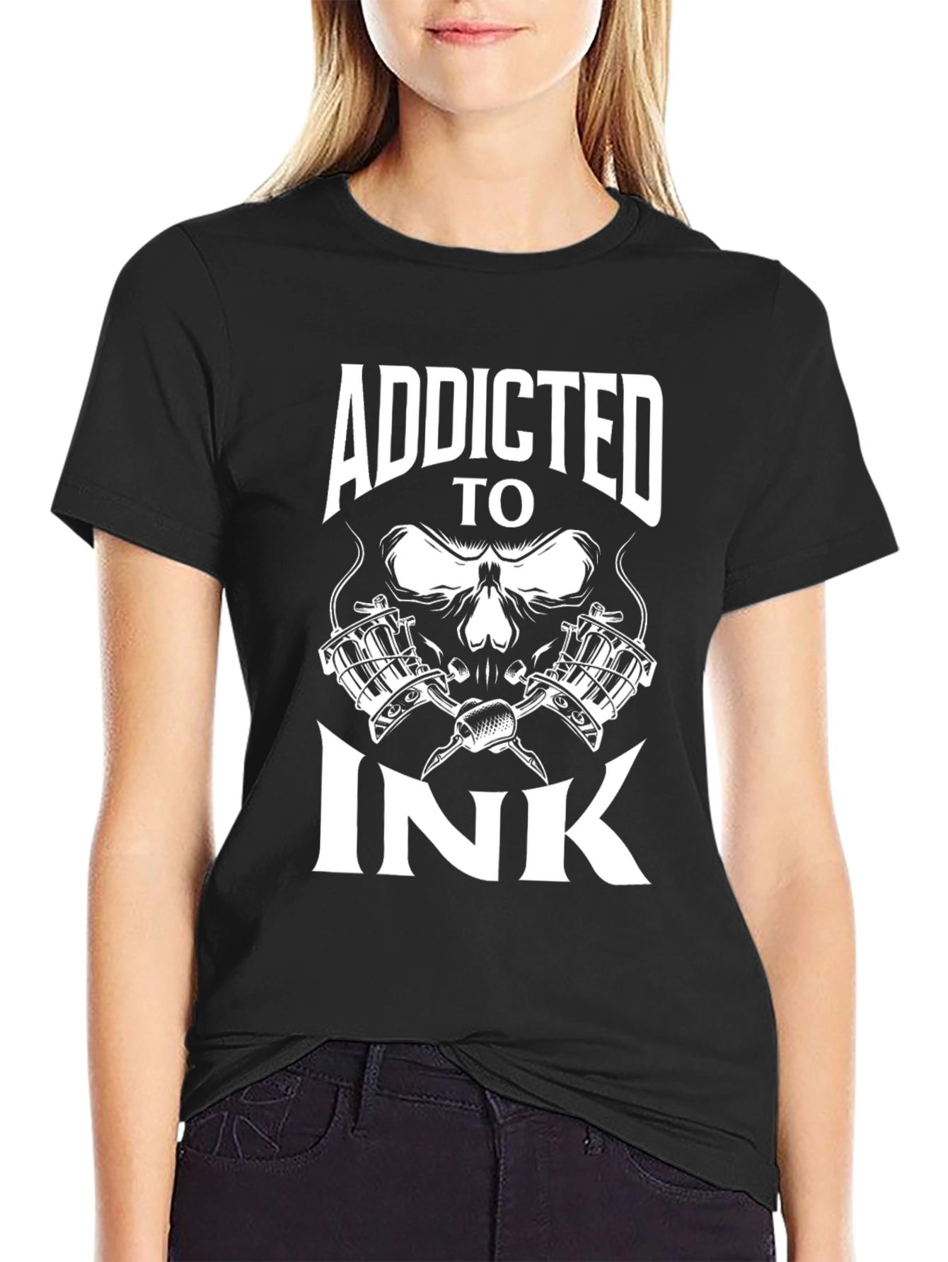 Addicted To Ink Skull Tattoo Artist Black T-Shirt