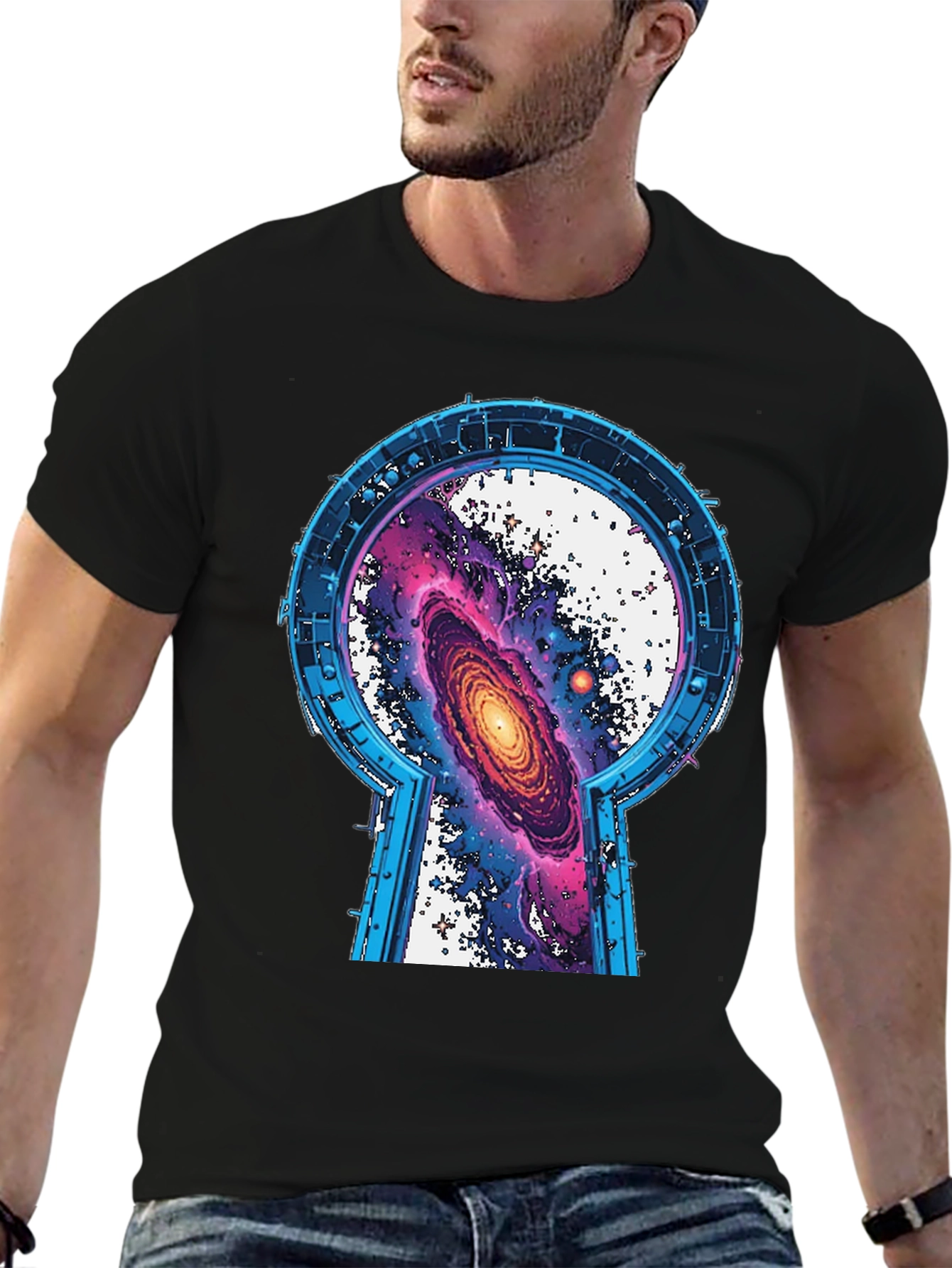 Galaxy Keyhole Graphic Tee - Unisex Black T-Shirt