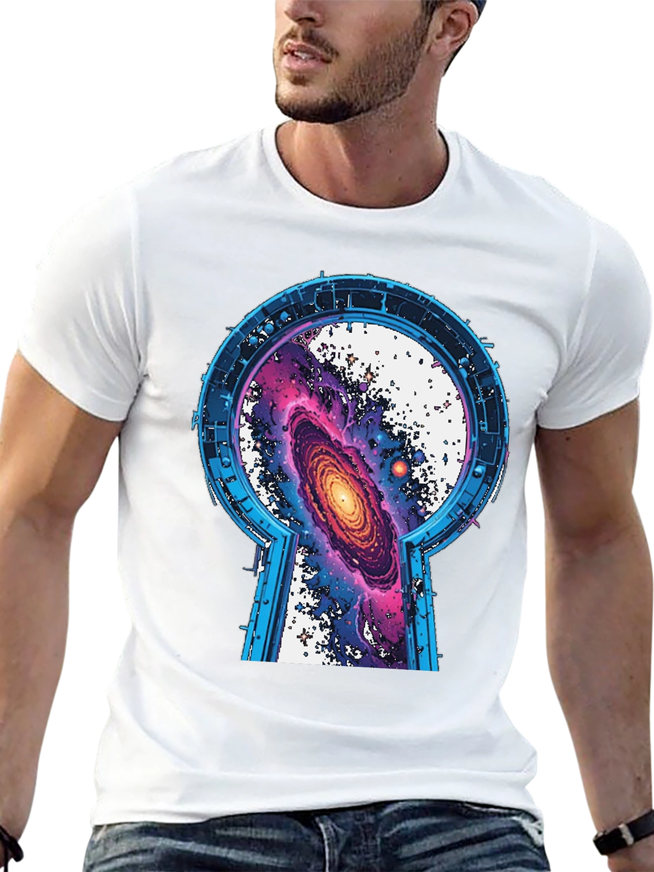 Galaxy Keyhole Graphic Tee - Unisex Black T-Shirt